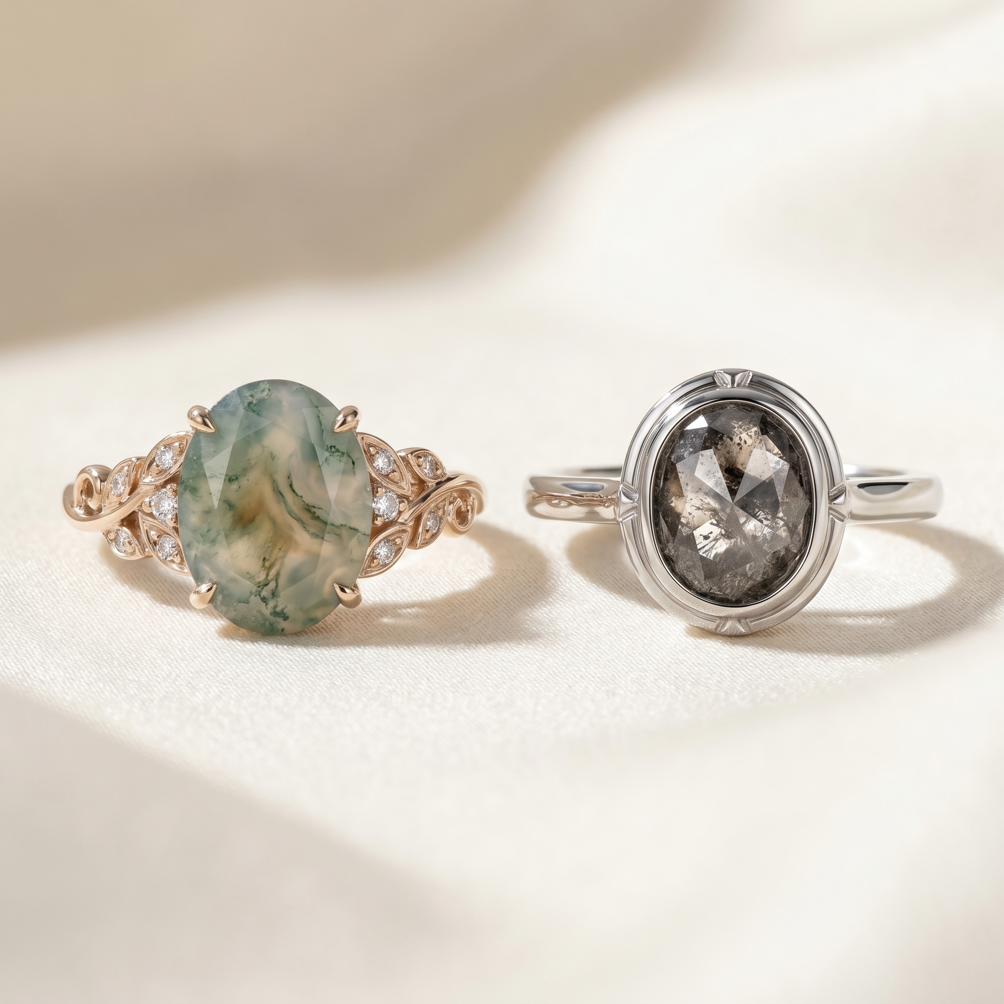 Moss Agate vs Salt and Pepper Diamond: Which Engagement Ring Fits Your Style Better?