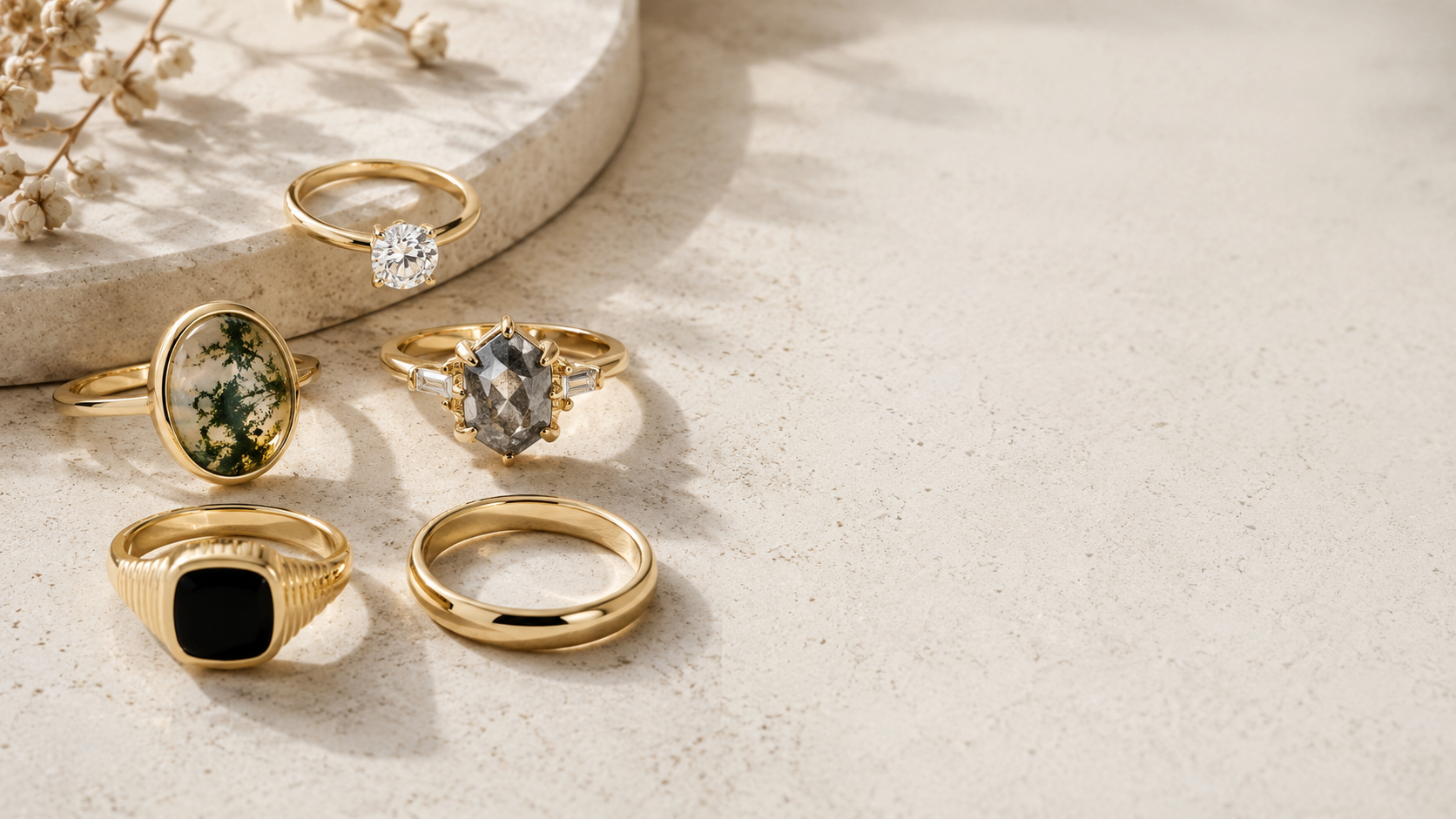 New jewelry arrivals featuring gold rings and gemstone designs from GemifySpace