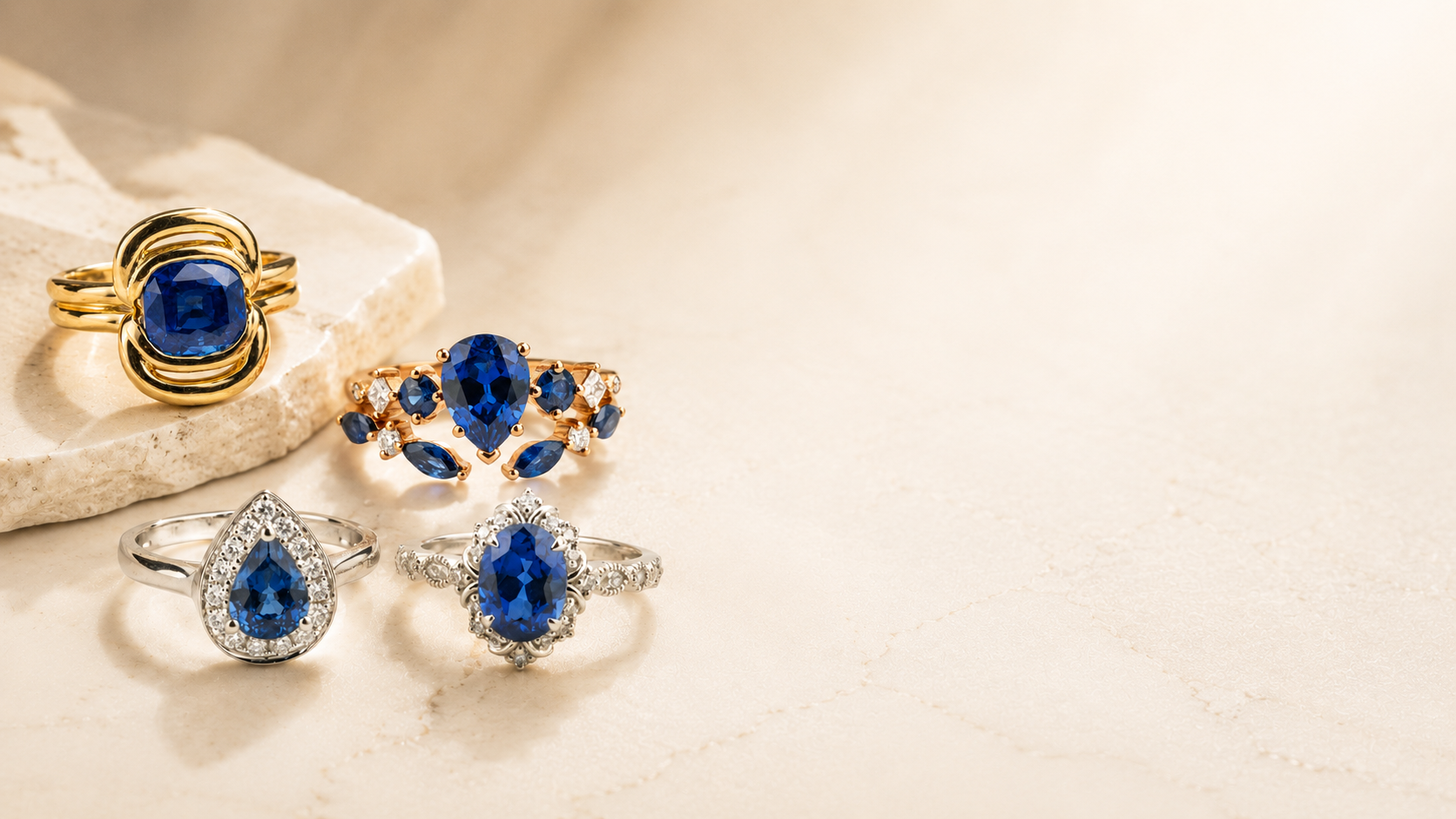 Sapphire rings in gold with refined blue gemstone engagement designs, GemifySpace collection cover