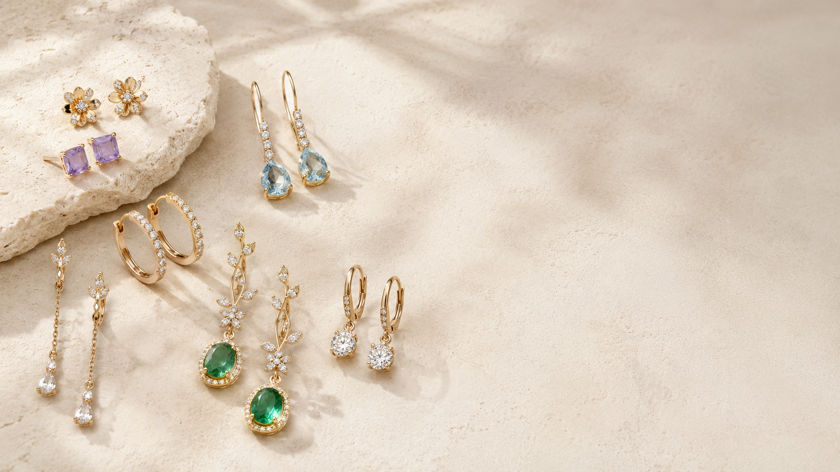 Gold earrings with refined gemstone details, GemifySpace collection cover