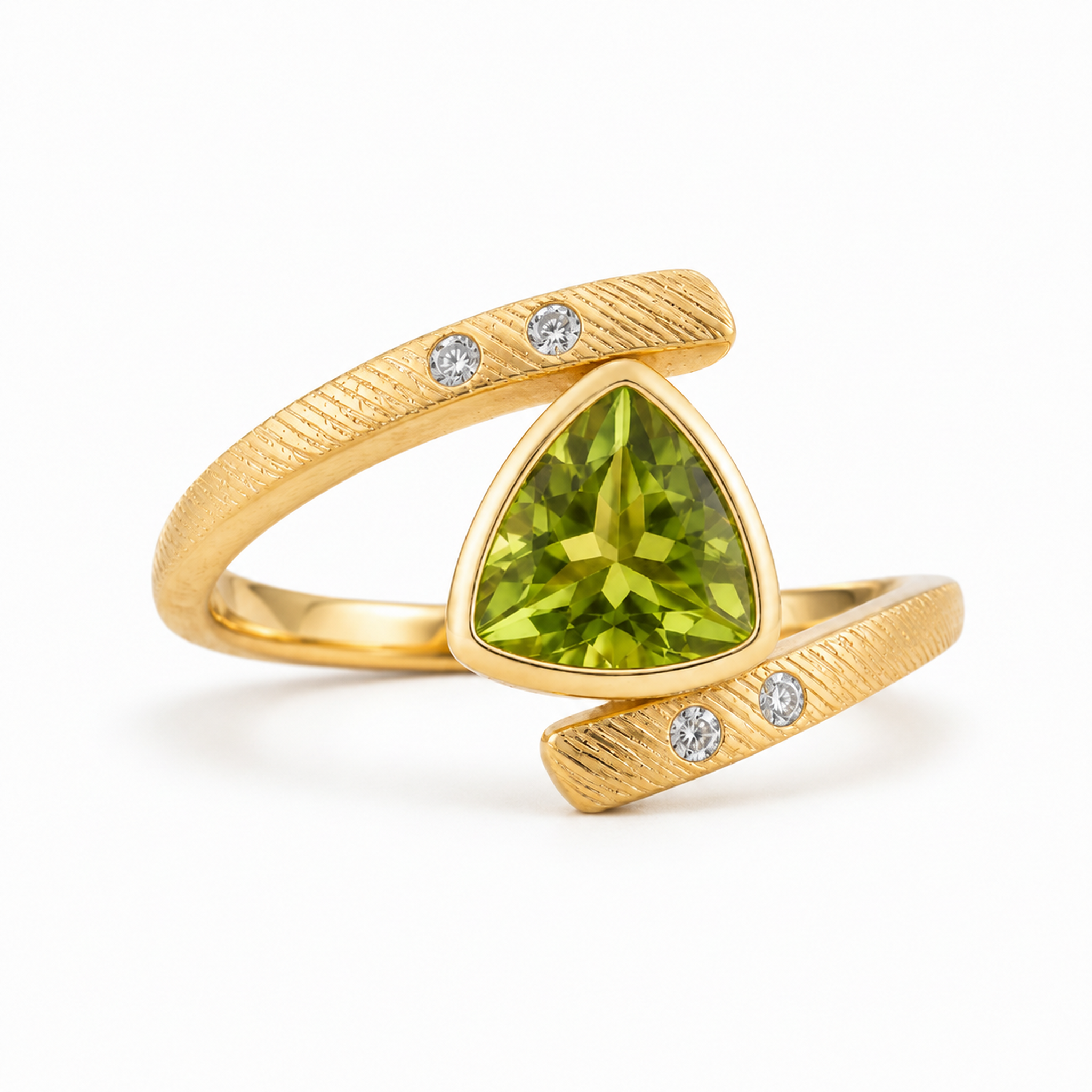 Modern alternative engagement ring with peridot gemstone