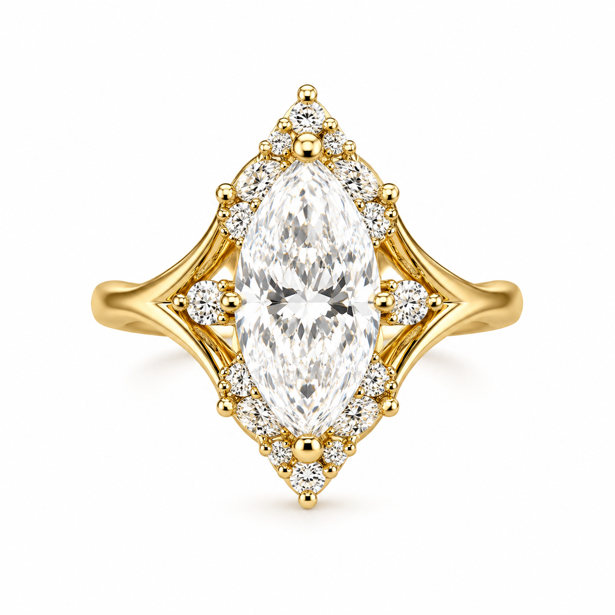 Front view of Marquise Lab-Grown Diamond Ring in Gold