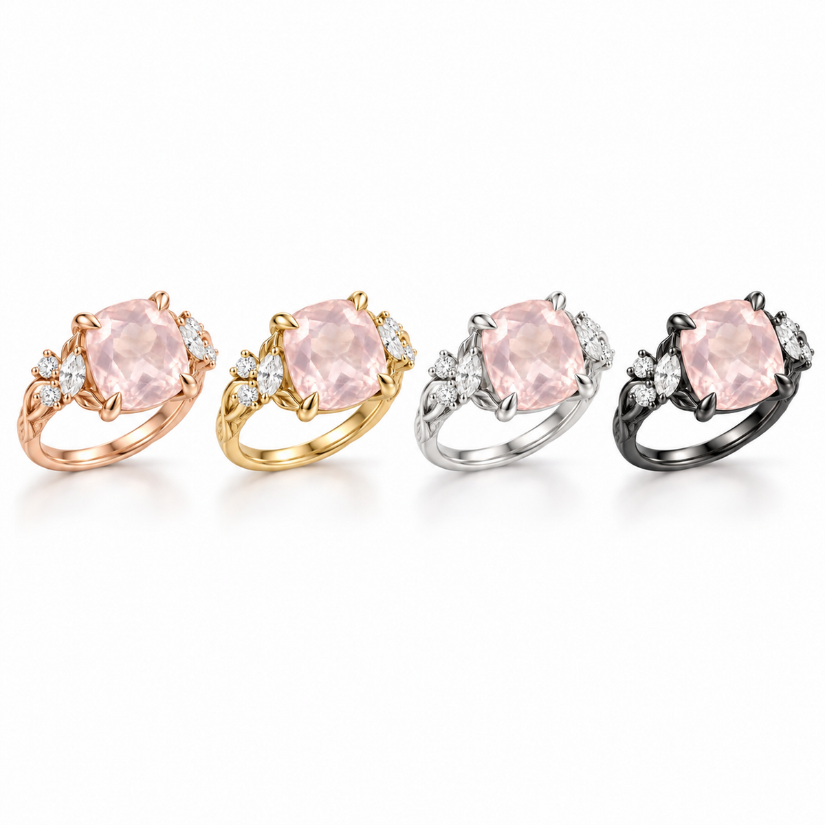 Gold Padparadscha sapphire ring with botanical vine and floral design