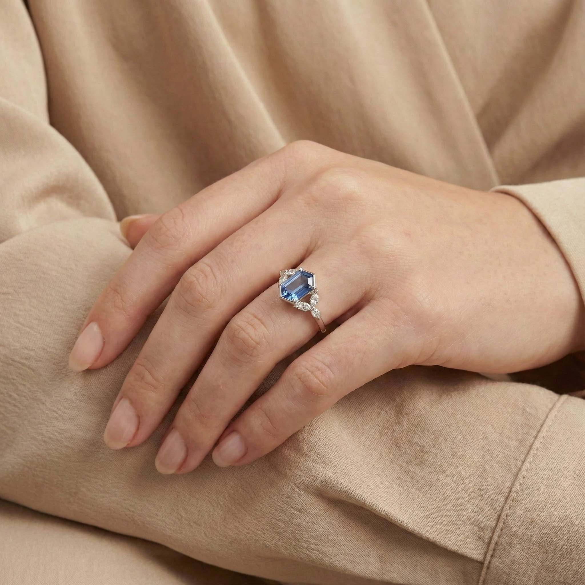 Elegant Long Hexagonal Sapphire Vintage Ring - Luxury Engagement Jewelry