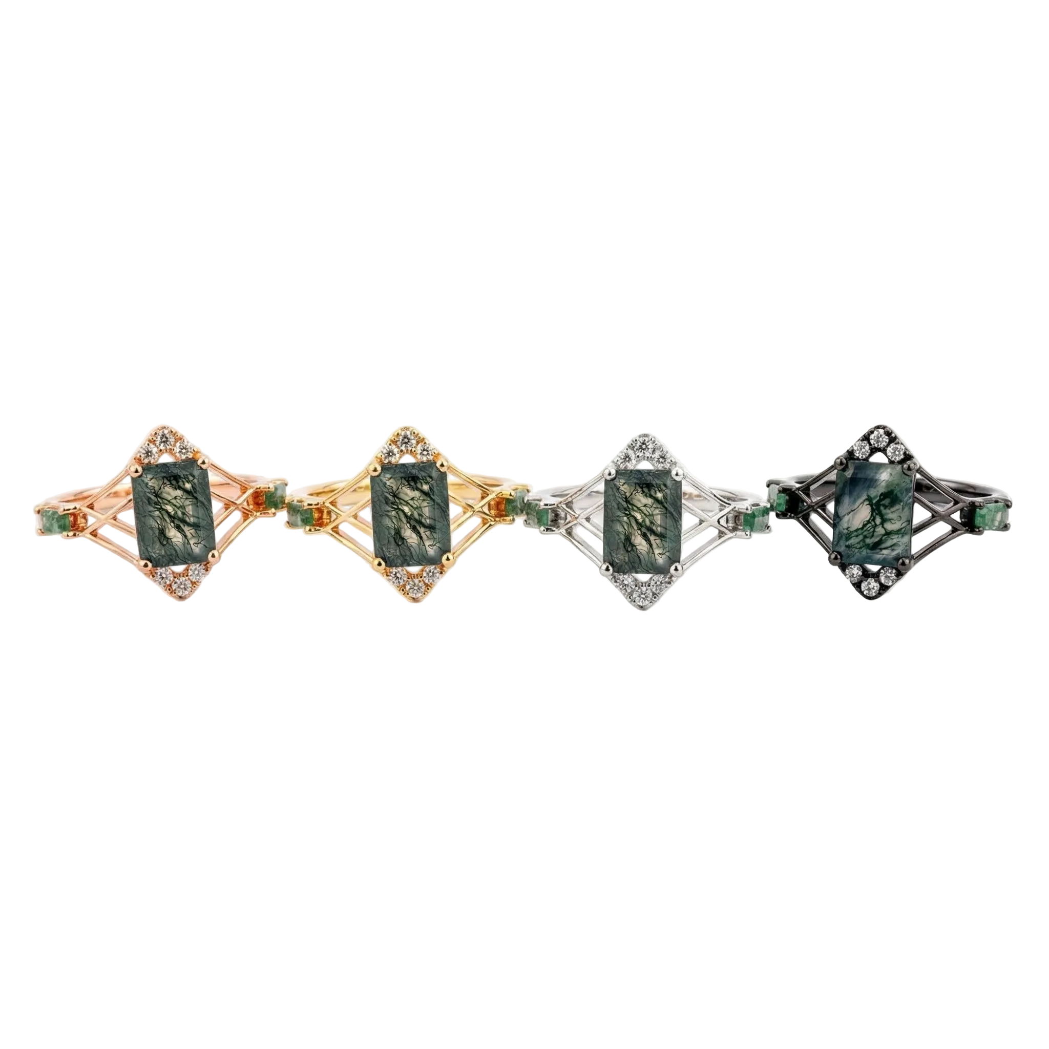Lifestyle view of Square Moss Agate Ring in Gold