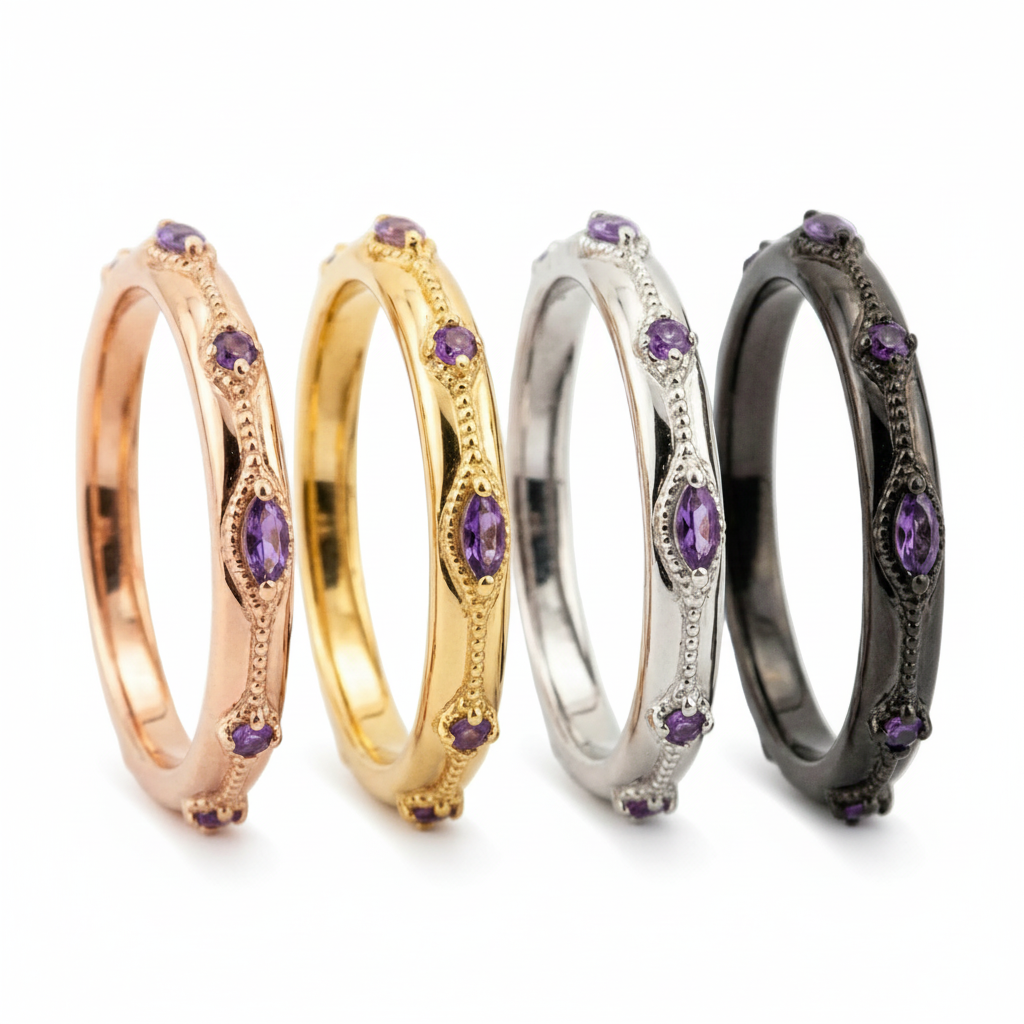 Lifestyle view of Amethyst Couple Ring Set in Gold