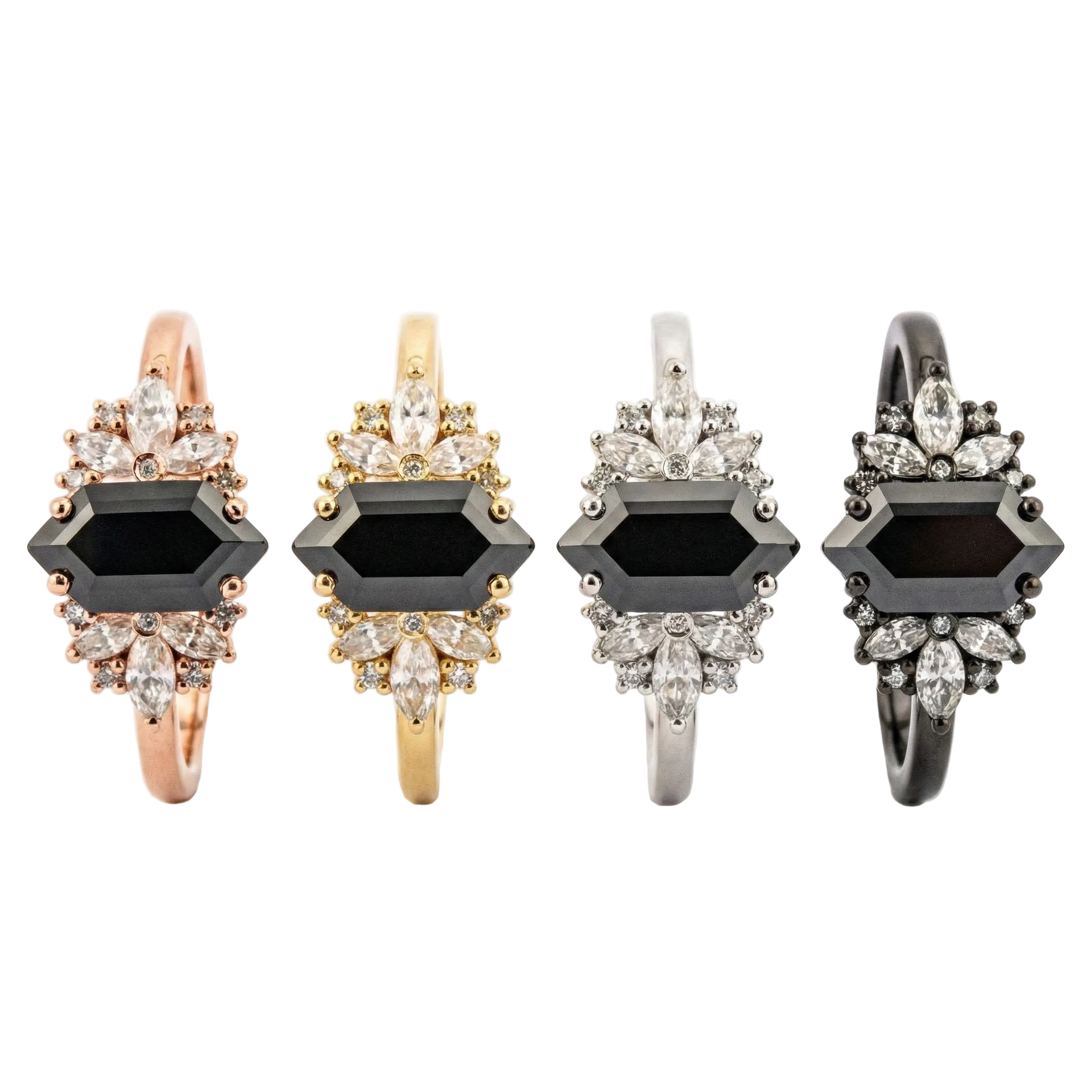 Lifestyle view of Long Hexagon Black Onyx Engagement Ring in Rose Gold