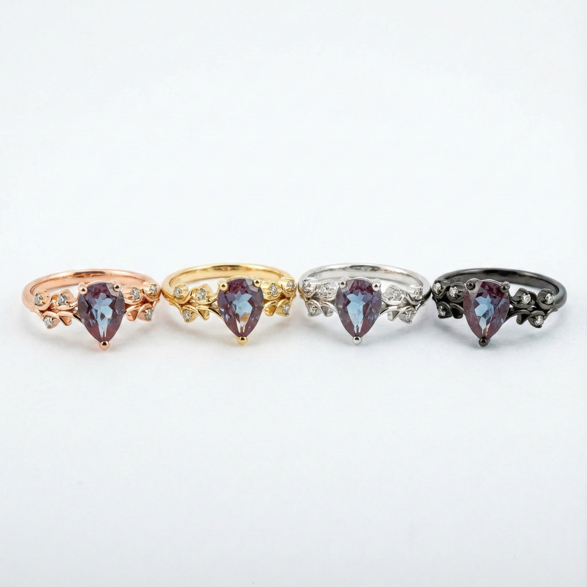 Promise Ring with Luxurious Pear Alexandrite Stone - Exquisite Nature-inspired Design
