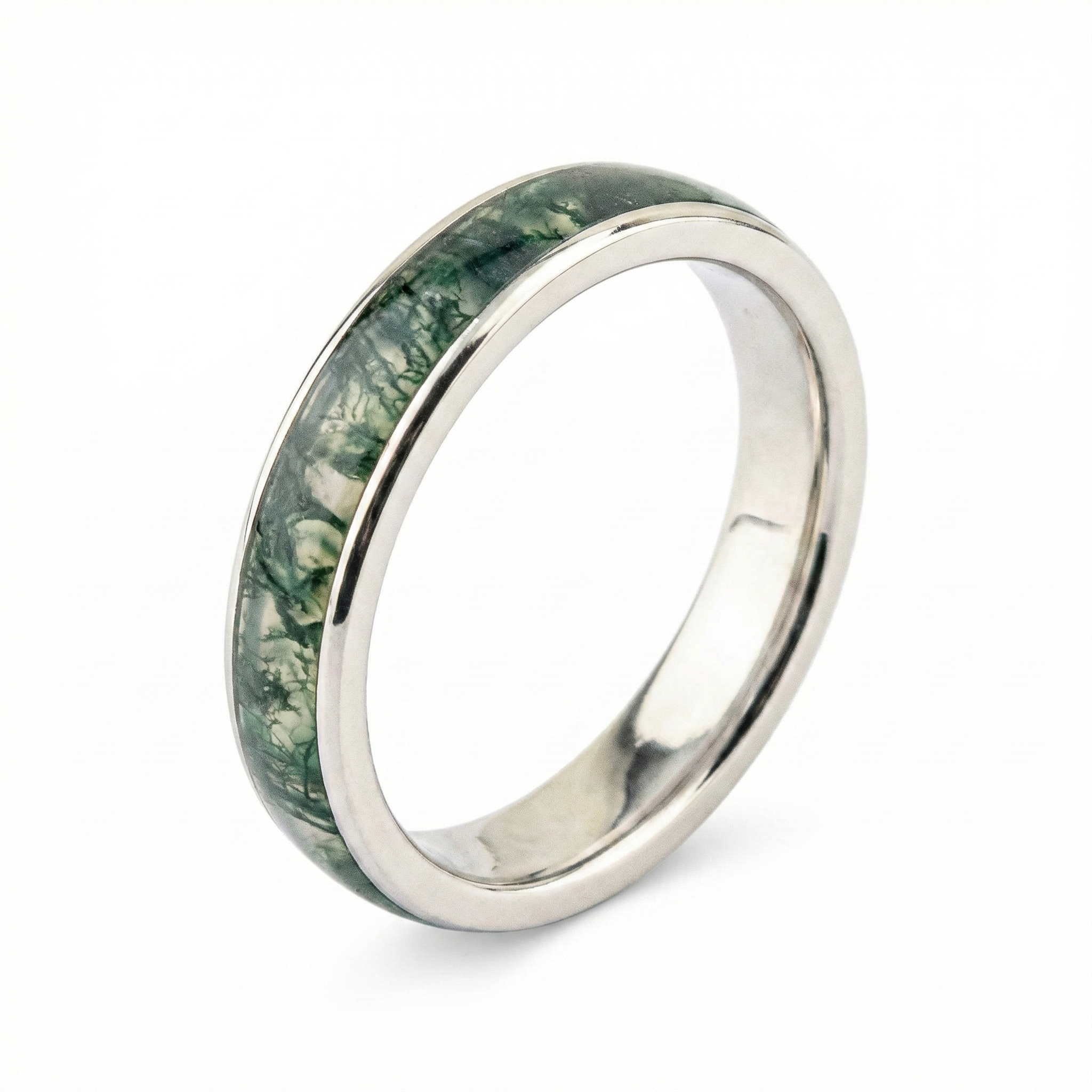 Product view of Moss Agate Wedding Band in Gold