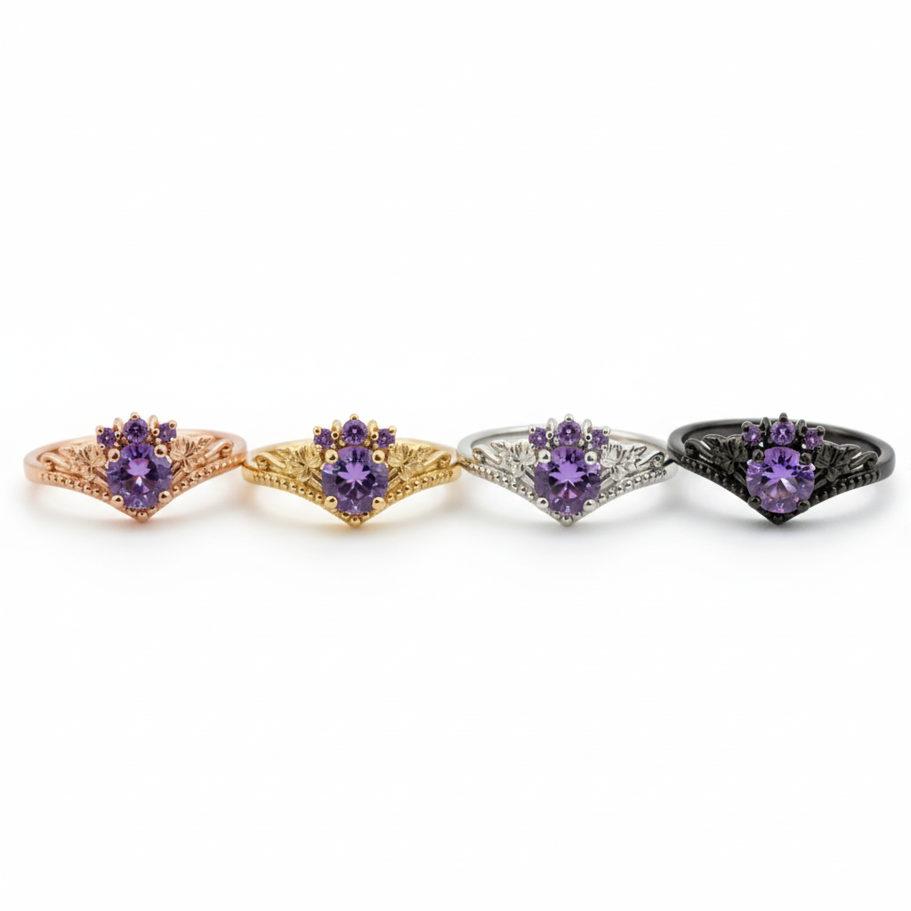 Lifestyle view of Round Amethyst Ring in Gold