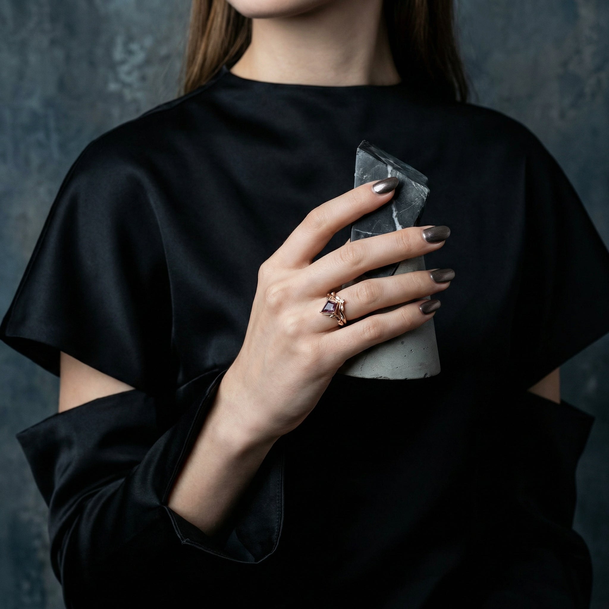 Kite Cut Alexander Engagement Leaf Ring Set Nature Inspired Design With Moissanite.