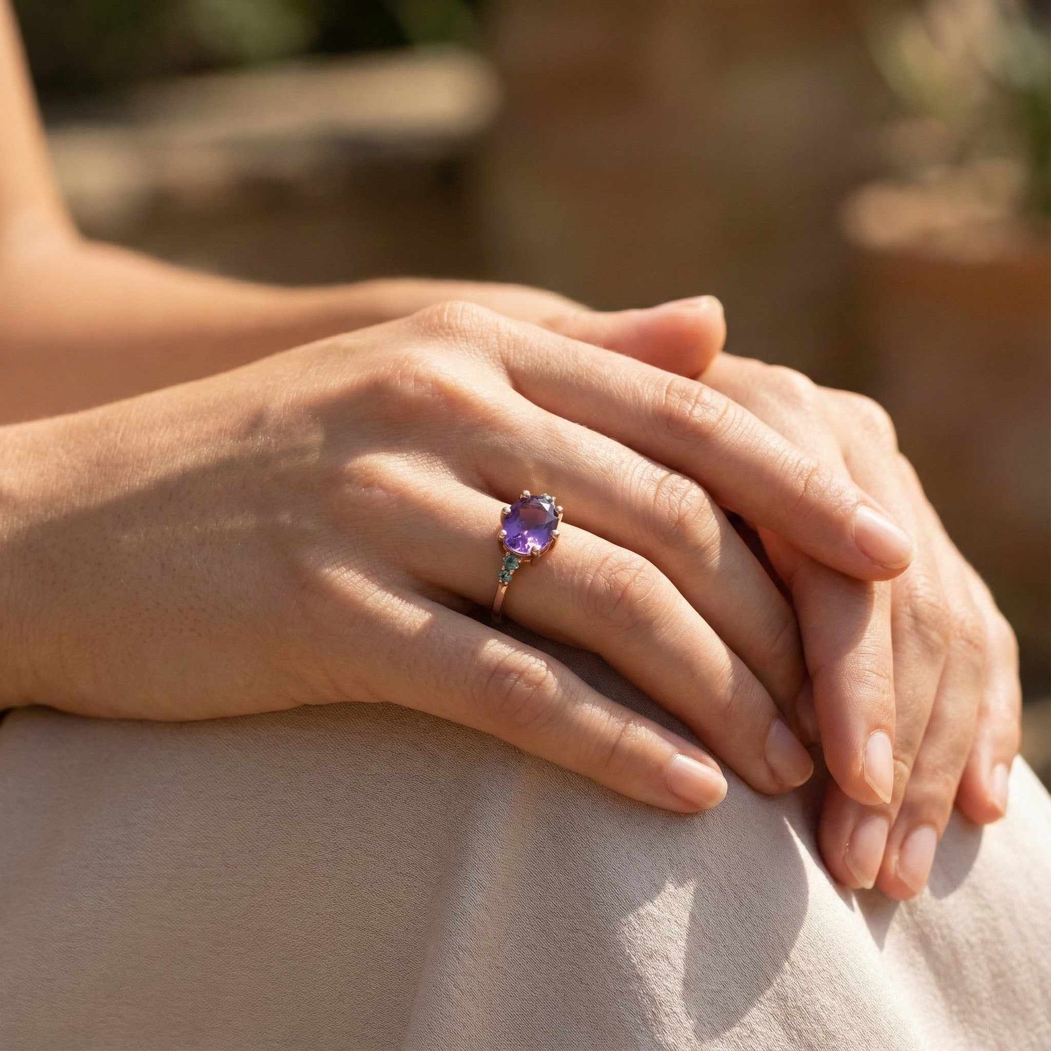 Oval amethyst engagement ring crafted with unique design