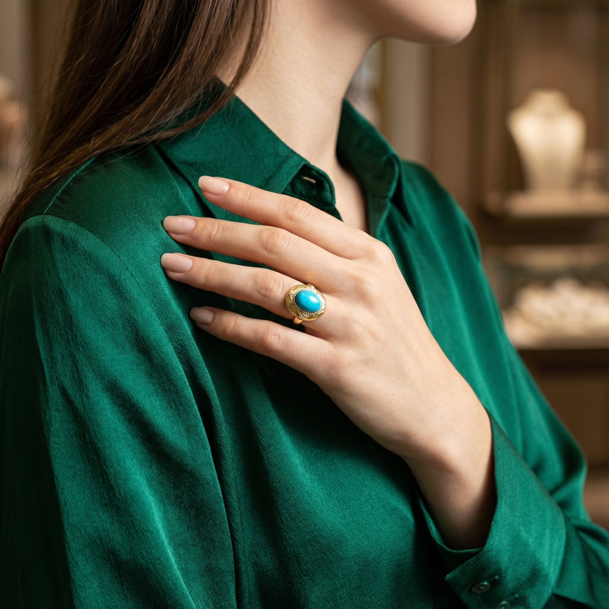 Vintage Oval Turquoise Gold Diamond Ring Textured Ring Turquoise Wedding Rings Anniversary Rings