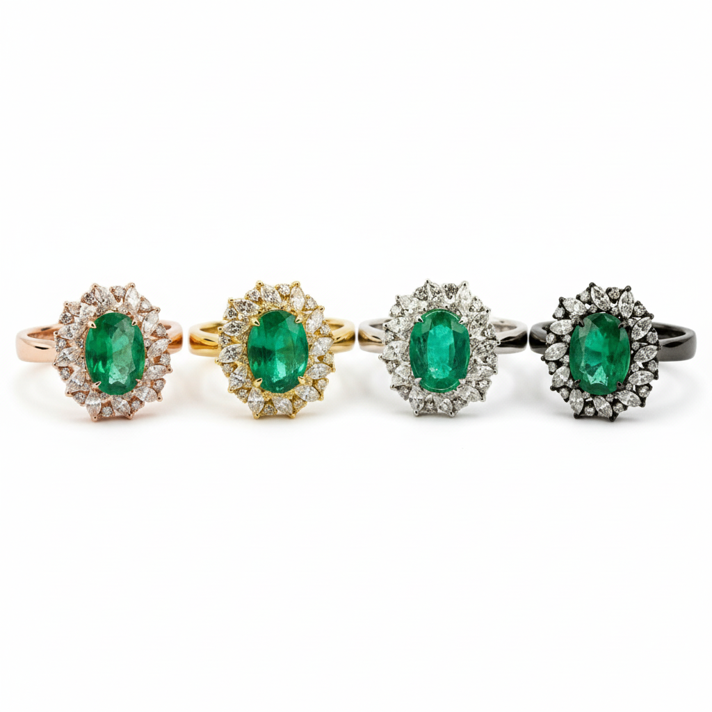 Lifestyle view of Emerald Engagement Ring in Gold