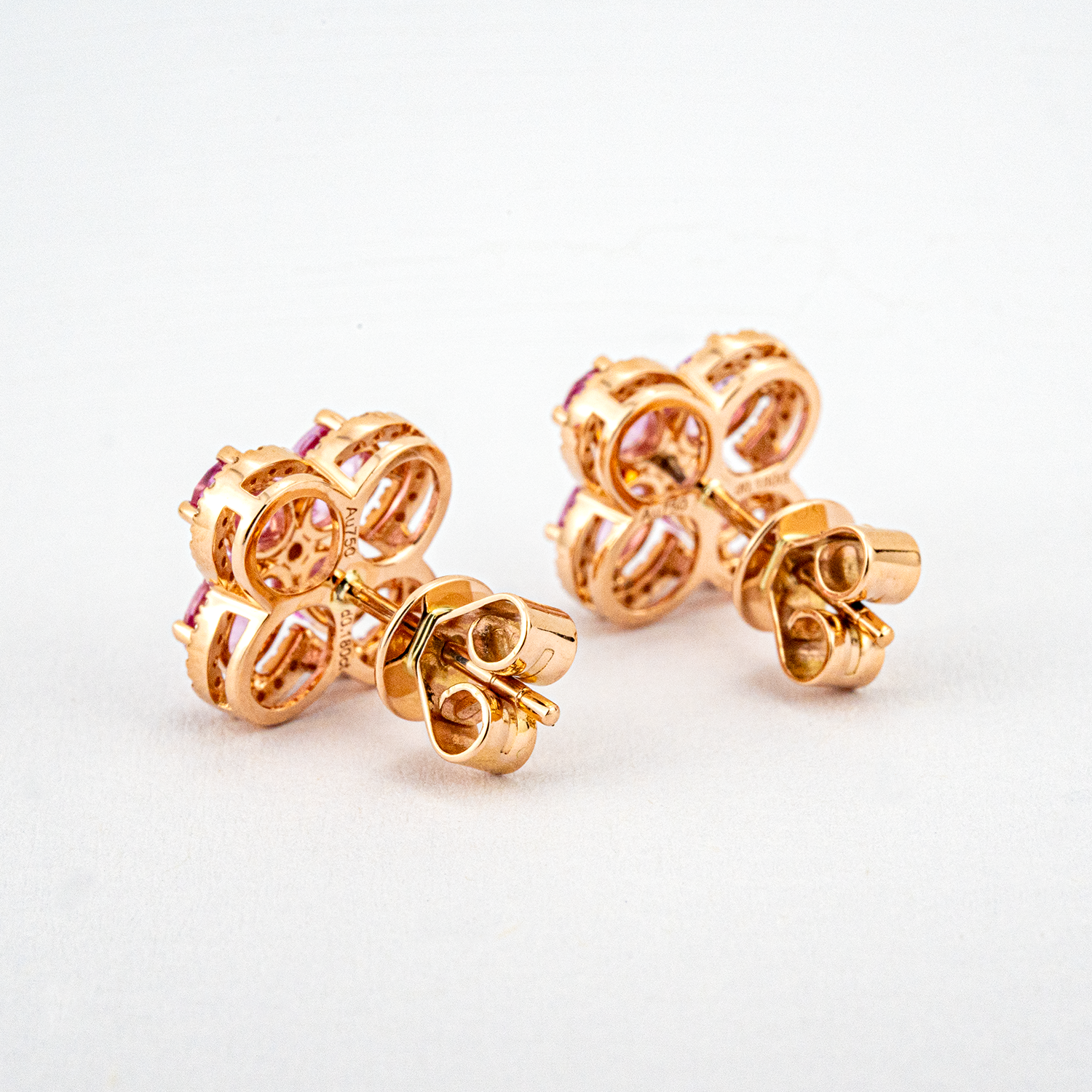 18k Rose Gold Natural Pink Sapphire Diamond Earring Floarl Earrings