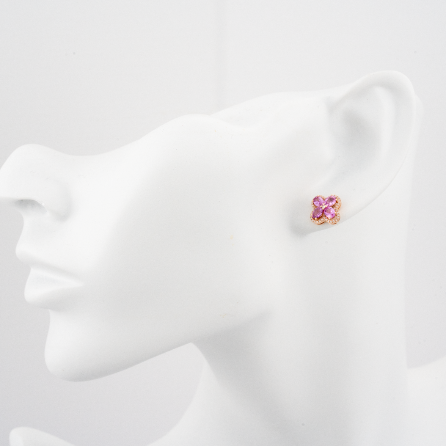 18k Rose Gold Natural Pink Sapphire Diamond Earring Floarl Earrings