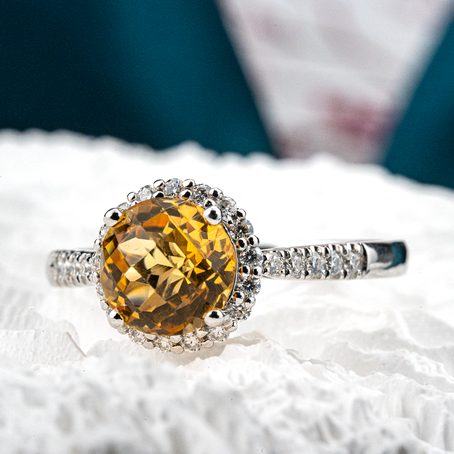 1 Carat Round Citrine Halo Ring Classic Engagement Citrine Engagement Ring Vintage
