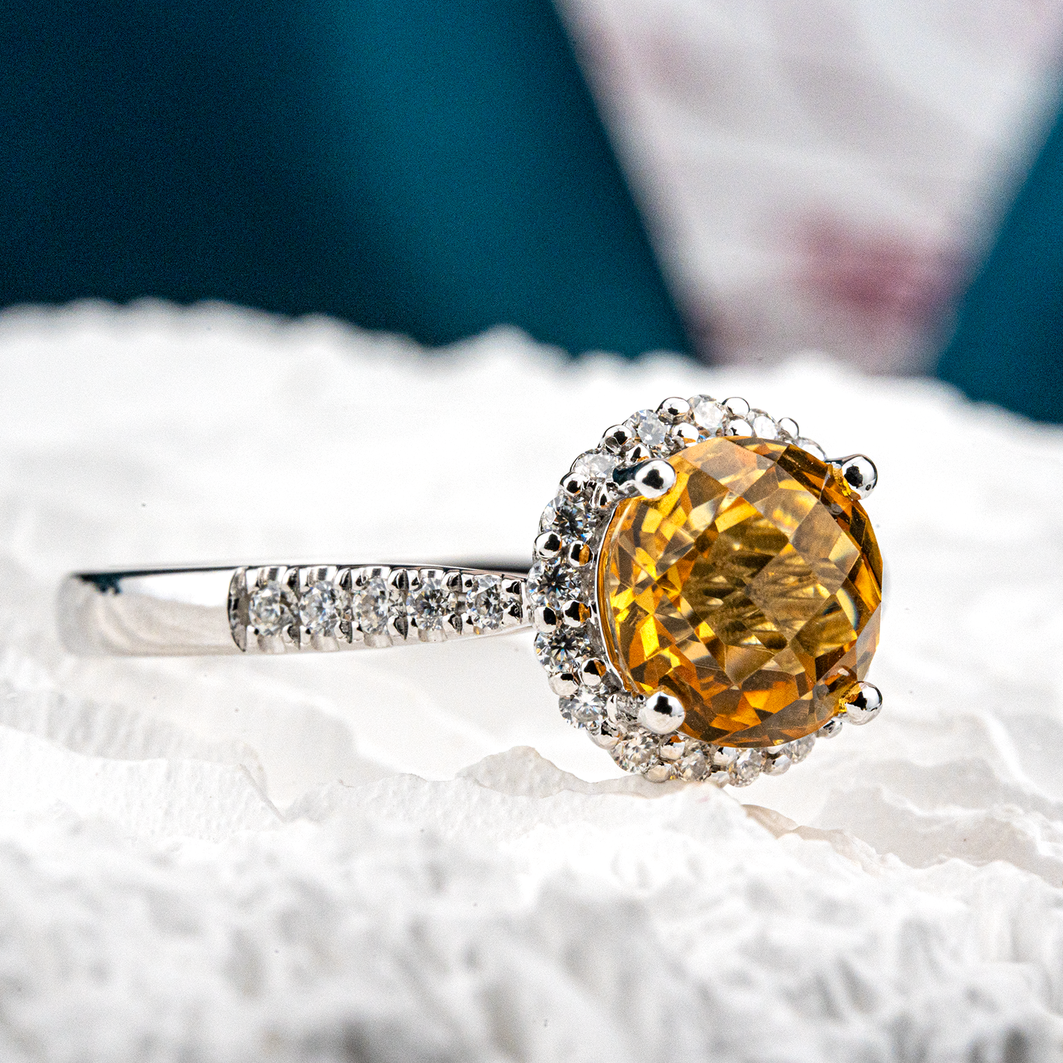 1 Carat Round Citrine Halo Ring Classic Engagement Citrine Engagement Ring Vintage