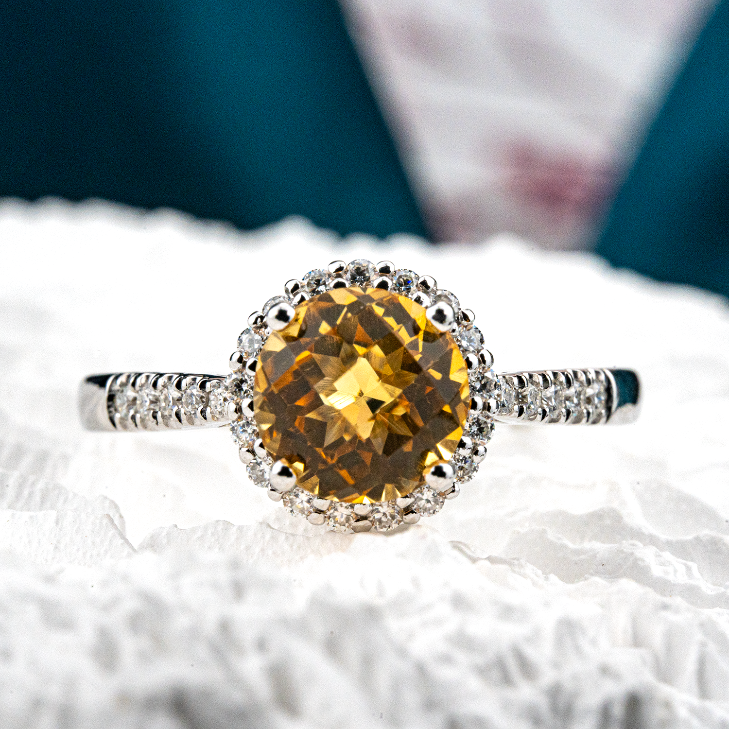 1 Carat Round Citrine Halo Ring Classic Engagement Citrine Engagement Ring Vintage