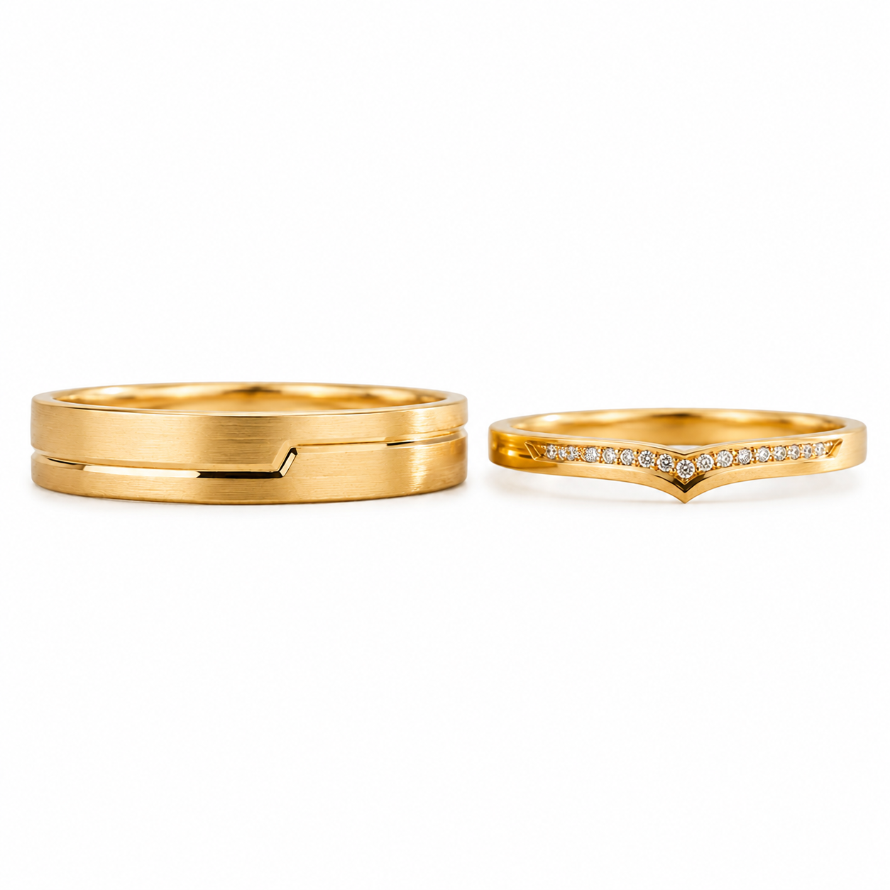 Vowline Nature Diamond Gold Couple Ring Set