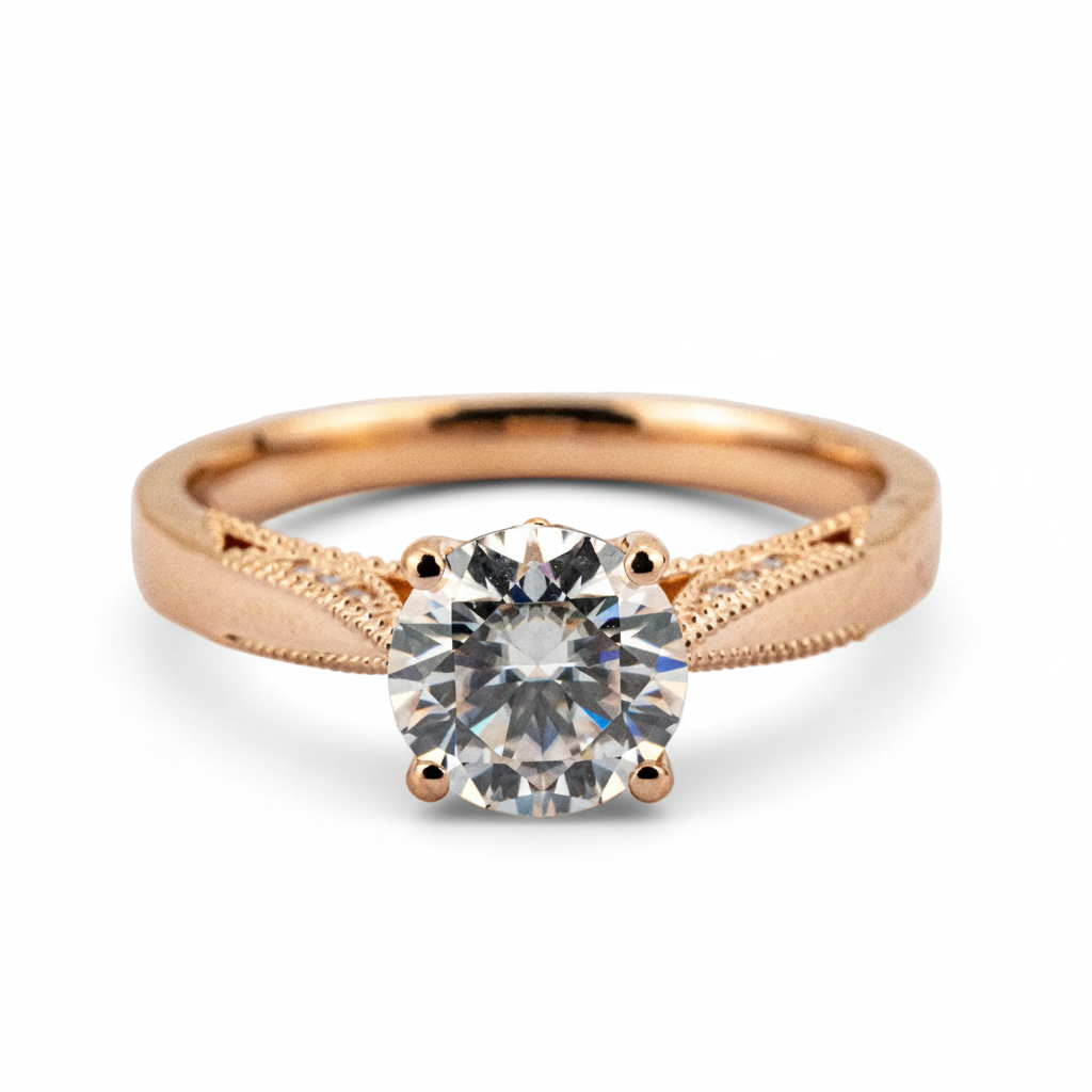 Front view of Moissanite Engagement Ring in Gold