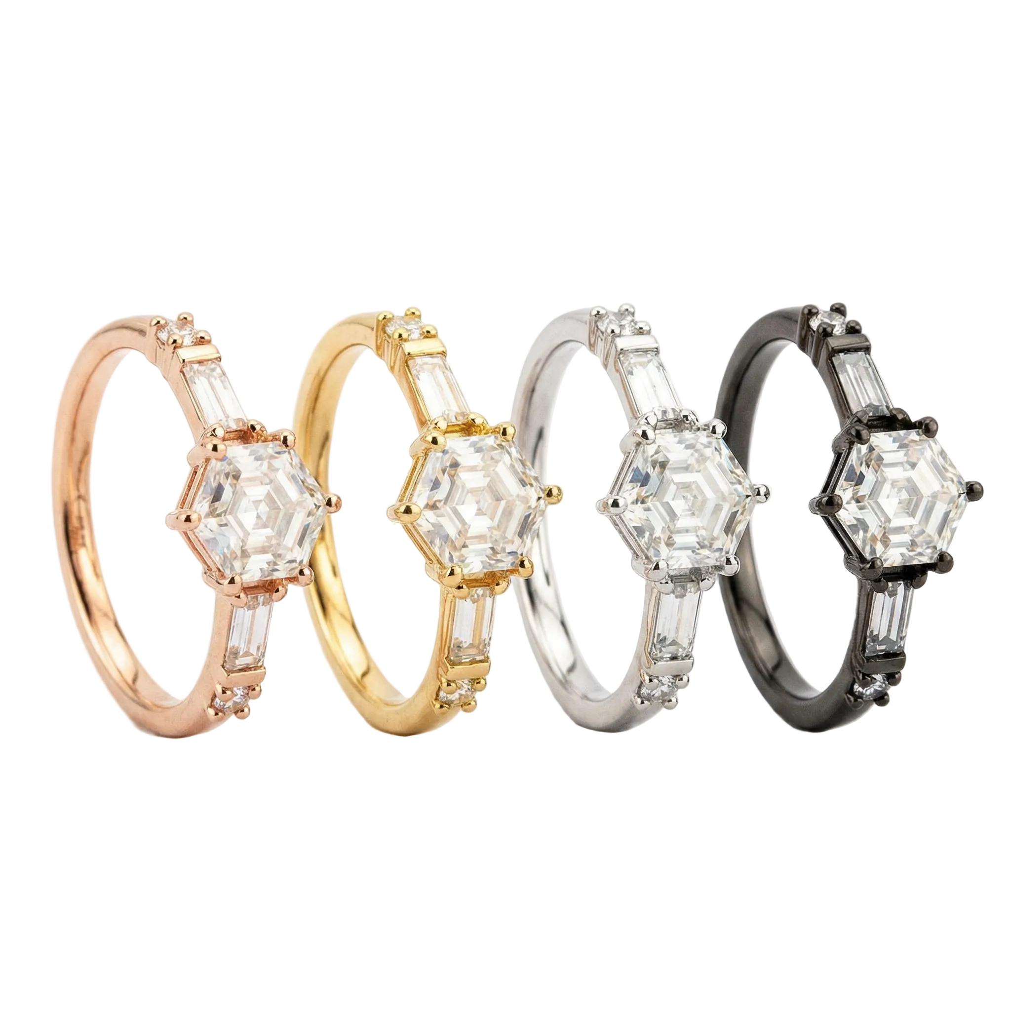 Lifestyle view of Hexagon Moissanite Men's Ring in Gold