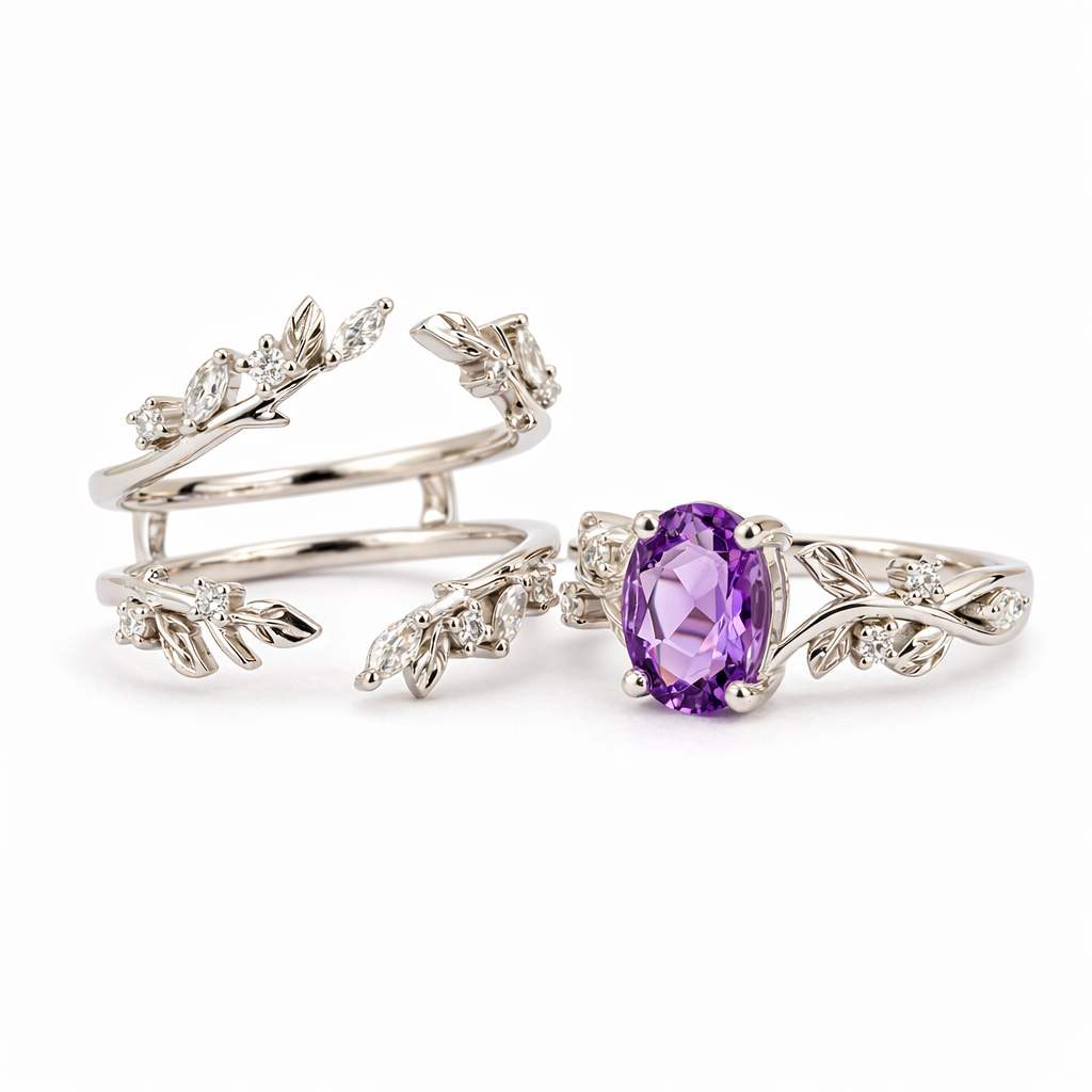 Product view of Oval Amethyst Ring Set in White Gold