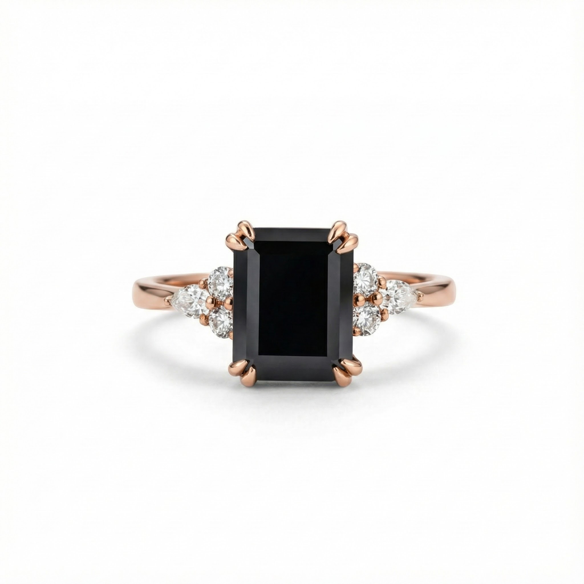 Beautiful Rose Gold Engagement Ring with Black Onyx Stone