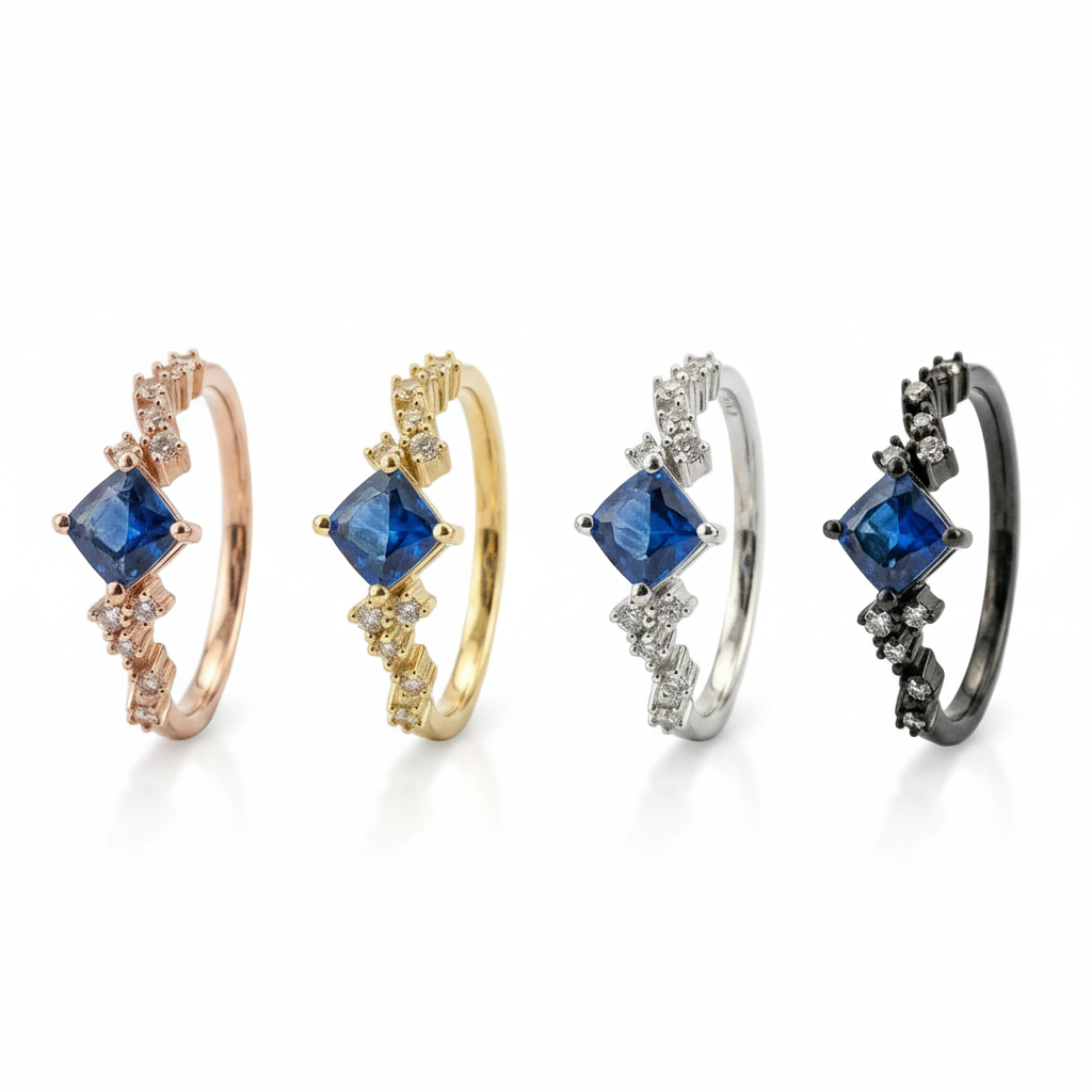 Simple Princess Square Lab Sapphire White Gold Wedding Ring Sapphire Engagement Ring