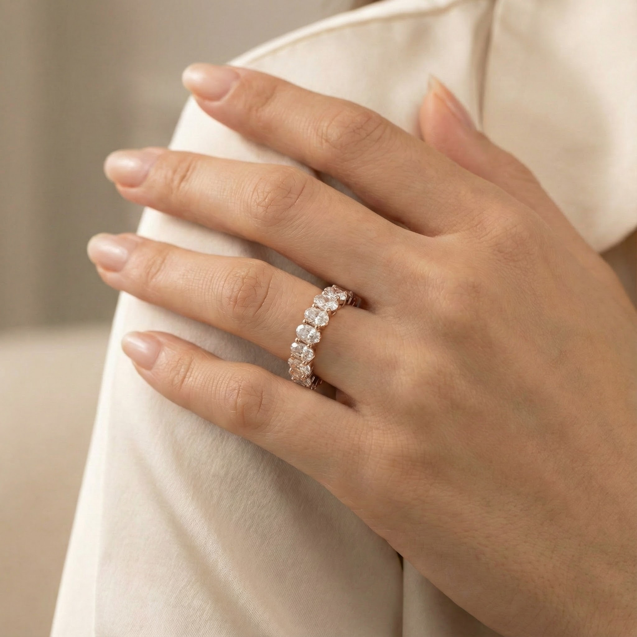 Oval Moissanite Band Wedding Ring - Unique design for sophisticated brides.