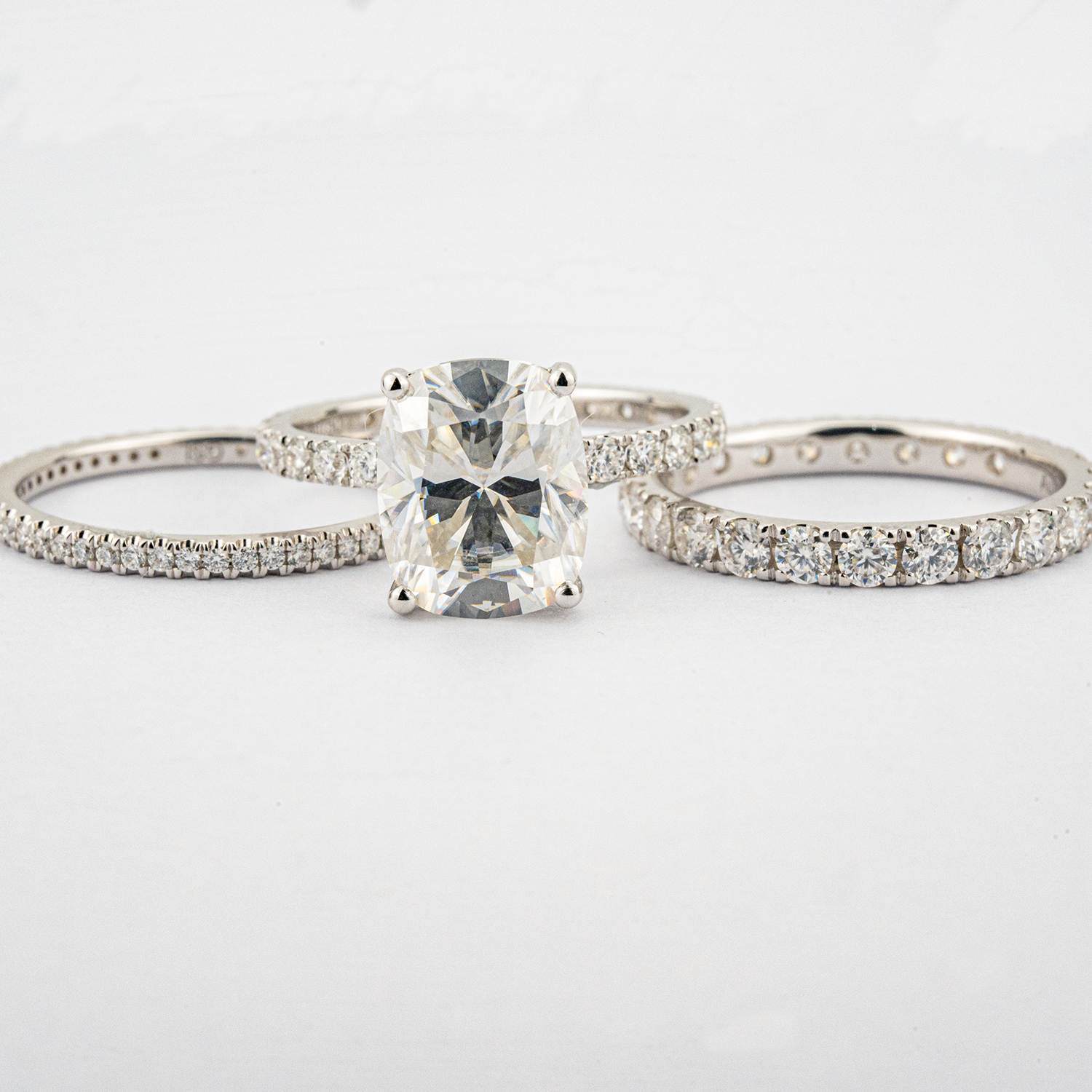 2 Carat Classic Emerald Cut Moissanite White Gold Engagement Ring Set