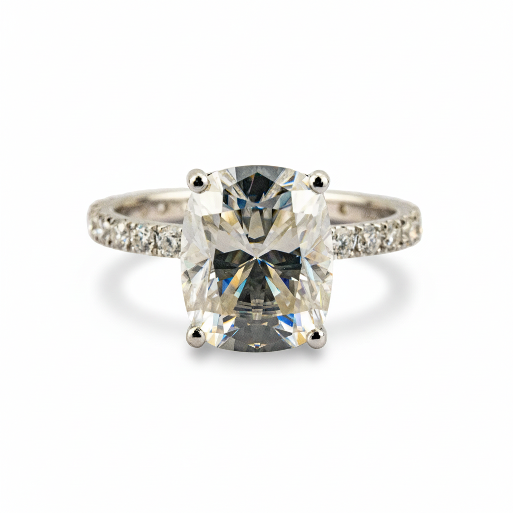2 Carat Classic Emerald Cut Moissanite White Gold Engagement Ring Set