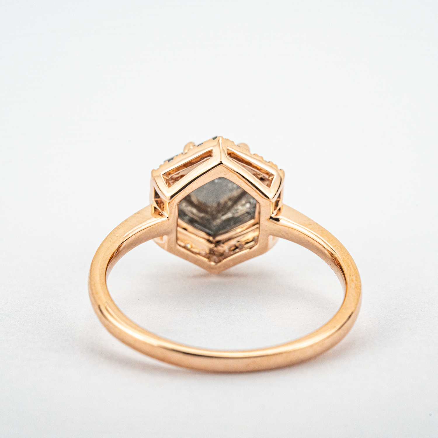 2 Carat Hexagonal Salt and Pepper Diamond Wedding Ring Halo Ring