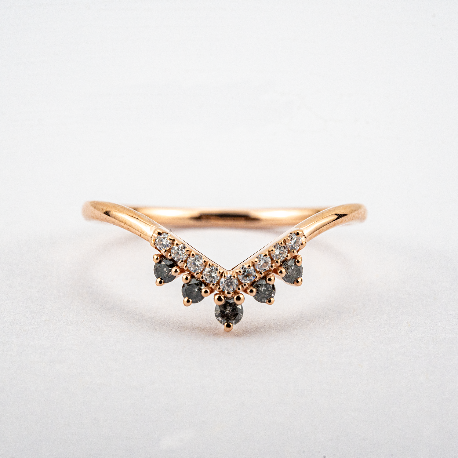 2 Carat Hexagonal Salt and Pepper Diamond Wedding Ring Set