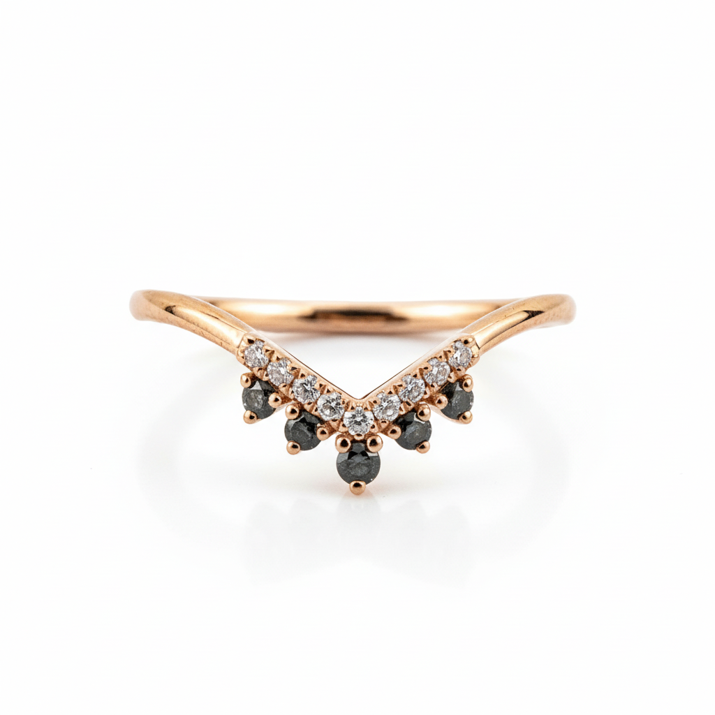 Product view of Hexagon Salt and Pepper Diamond Ring Set in Gold