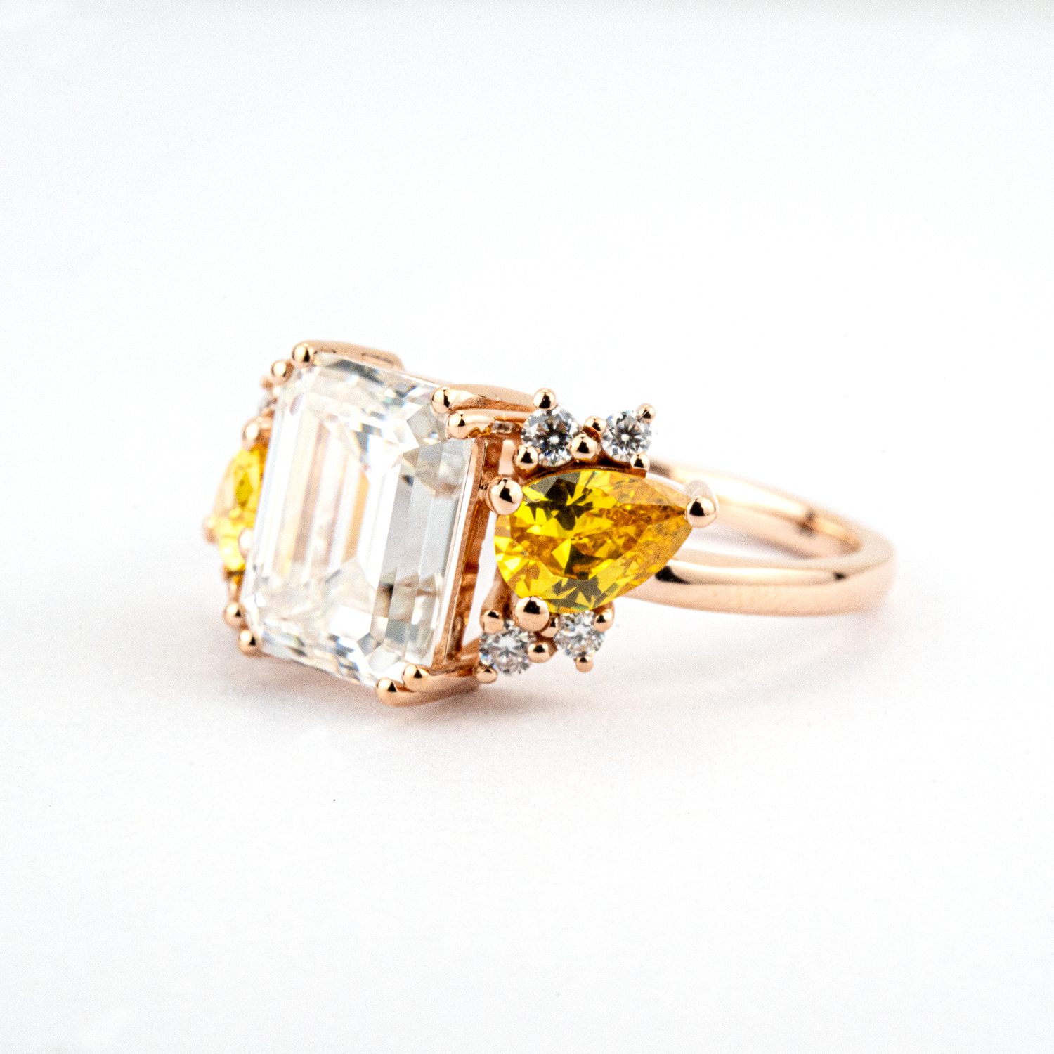 2 Carat Luxurious Rectangular Moissanite and Citrine Unique Rose Gold Engagement Ring