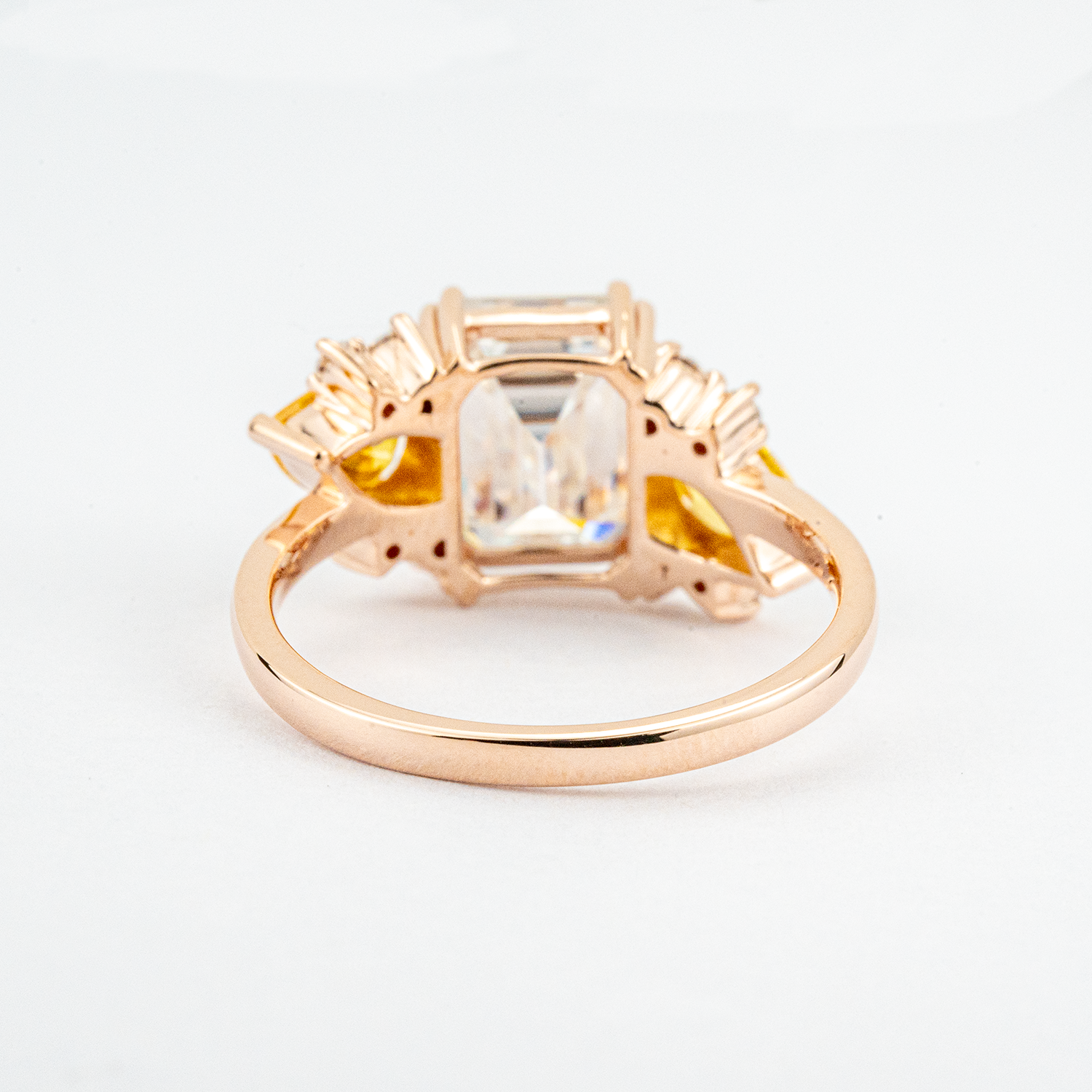 2 Carat Luxurious Rectangular Moissanite and Citrine Unique Rose Gold Engagement Ring
