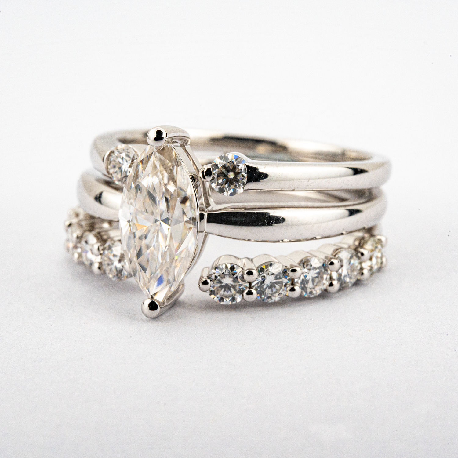 2 Carat Luxury Marquise Moissanite/Diamond Three-Piece Engagement Wedding Ring Set