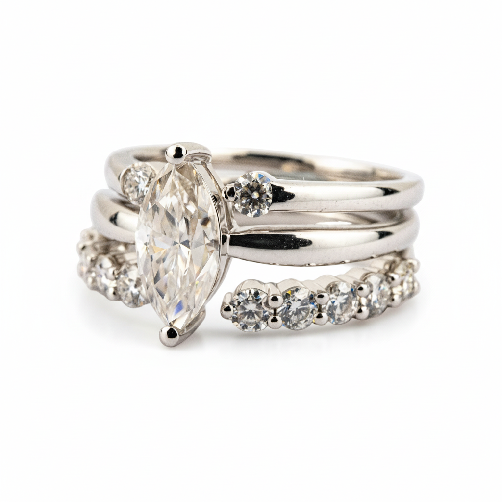 Product view of Marquise Moissanite Ring Set in Gold