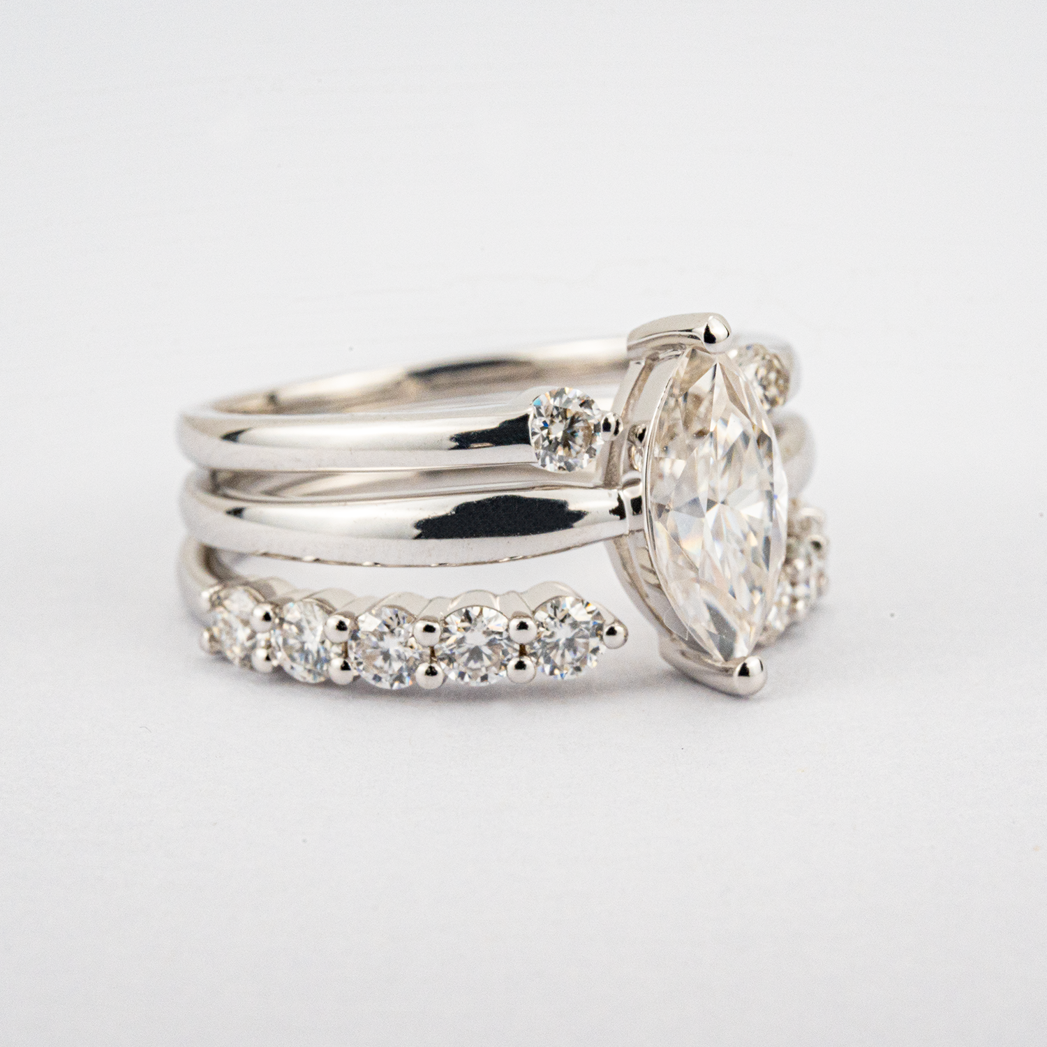 2 Carat Luxury Marquise Moissanite/Diamond Three-Piece Engagement Wedding Ring Set