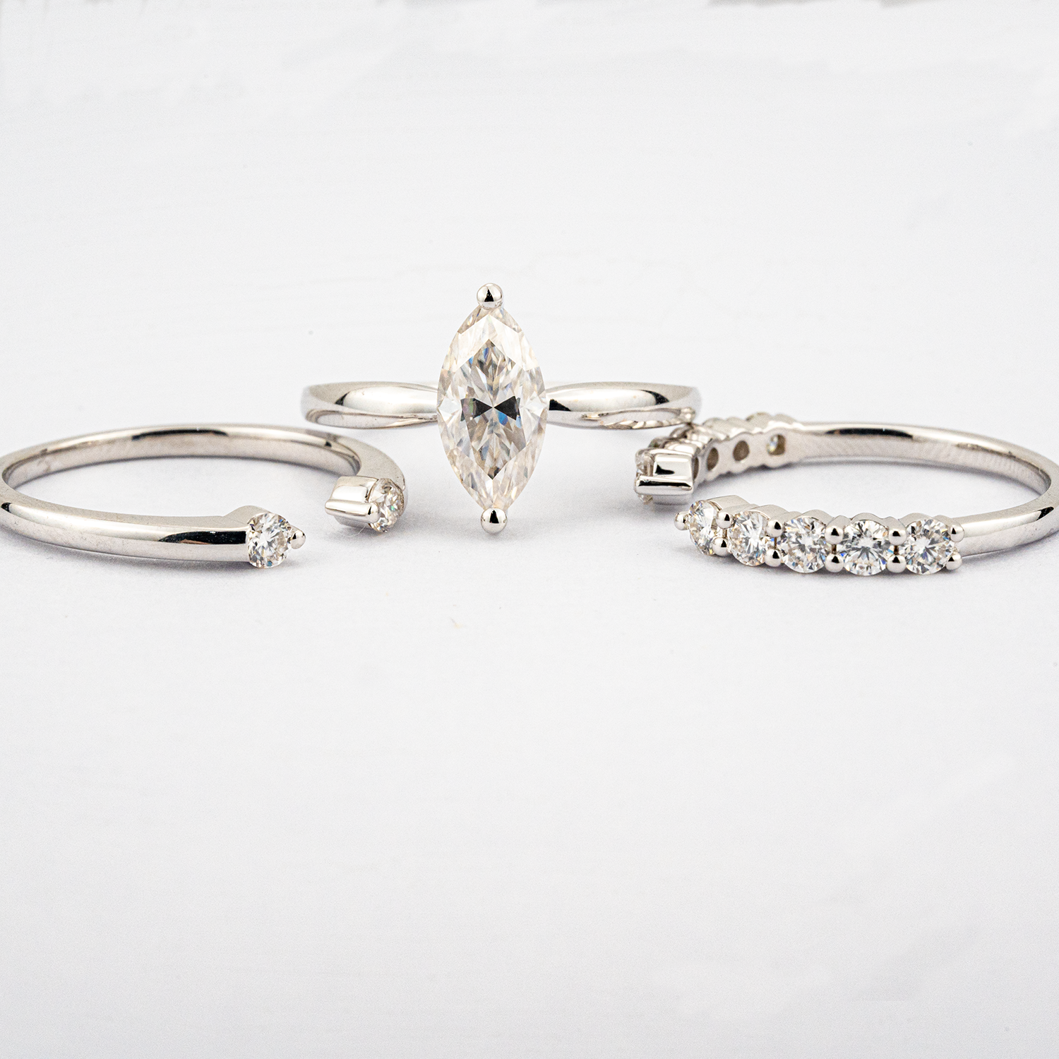 2 Carat Luxury Marquise Moissanite/Diamond Three-Piece Engagement Wedding Ring Set