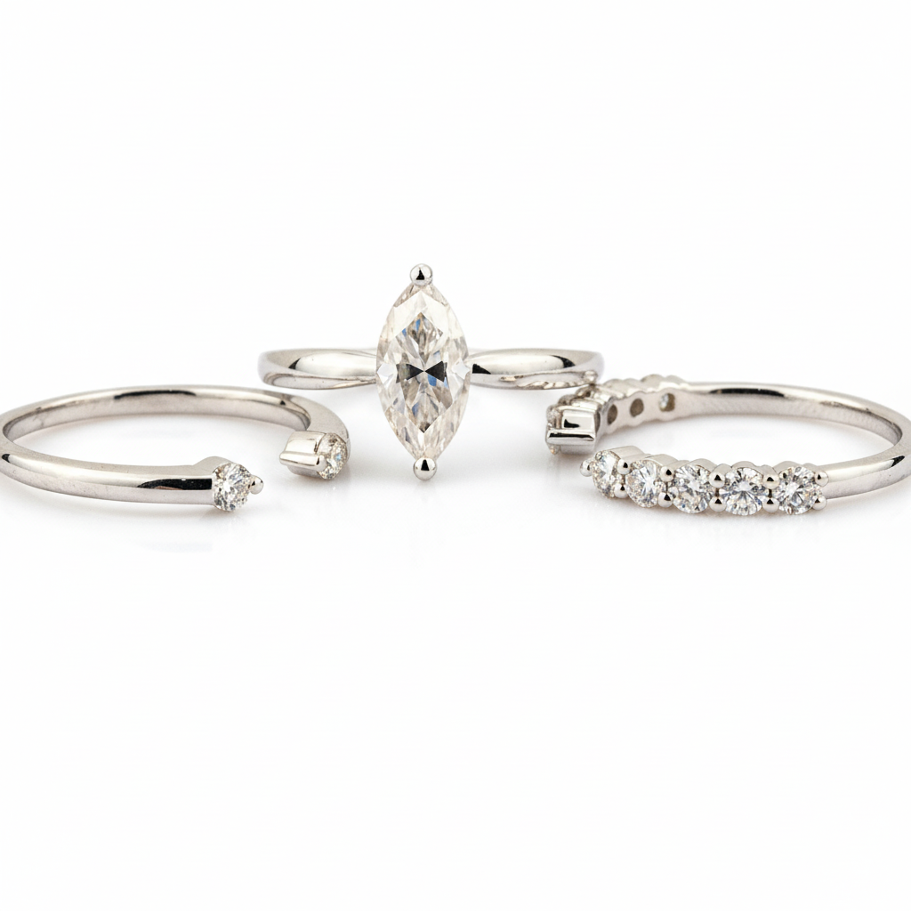 Product view of Marquise Moissanite Ring Set in Gold