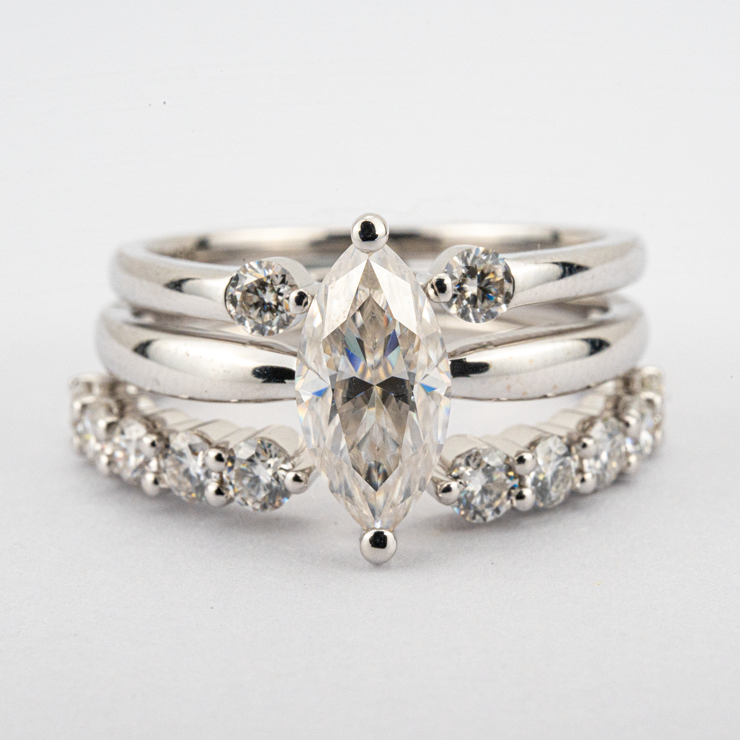 2 Carat Luxury Marquise Moissanite/Diamond Three-Piece Engagement Wedding Ring Set