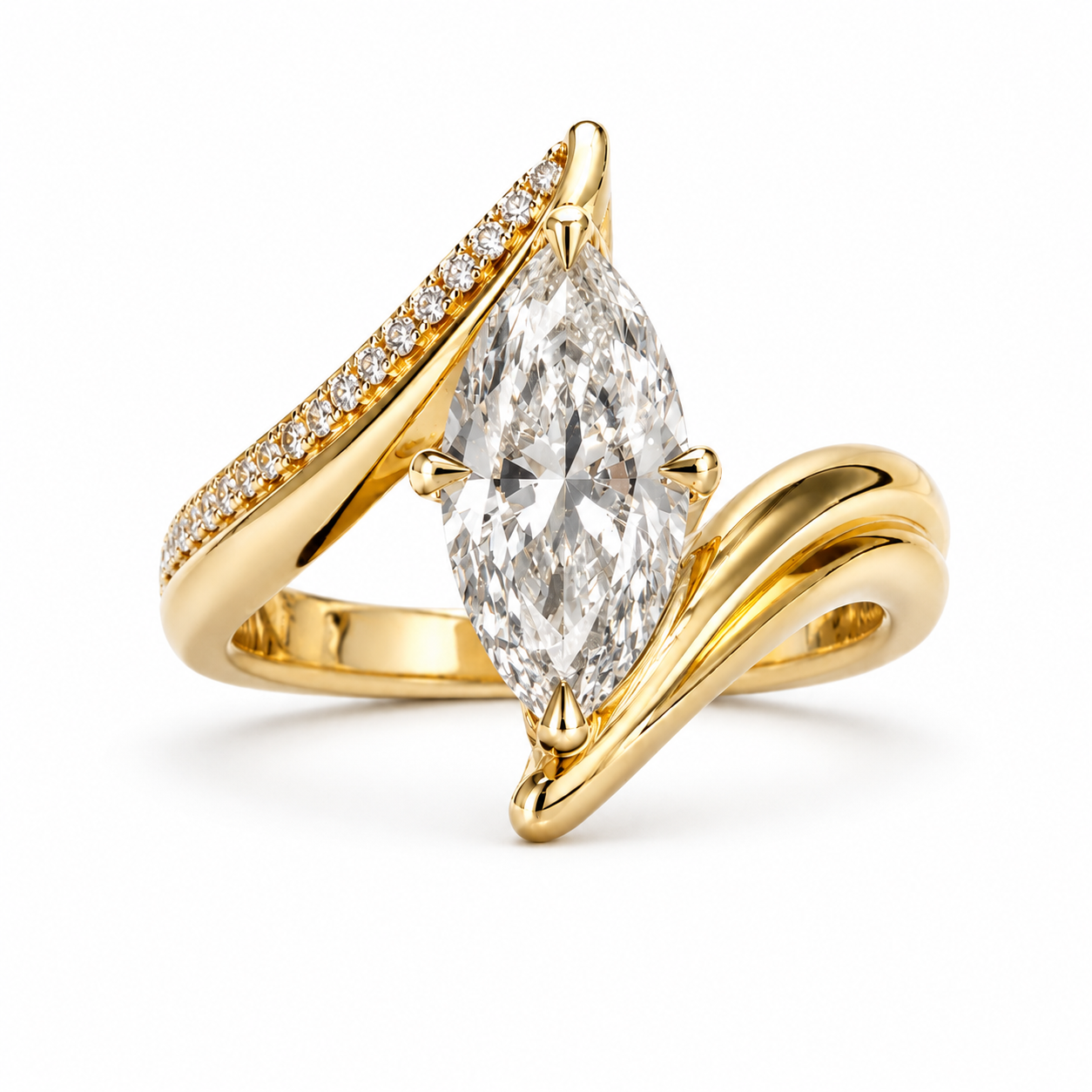 Front view of Marquise Lab-Grown Diamond Ring in Gold