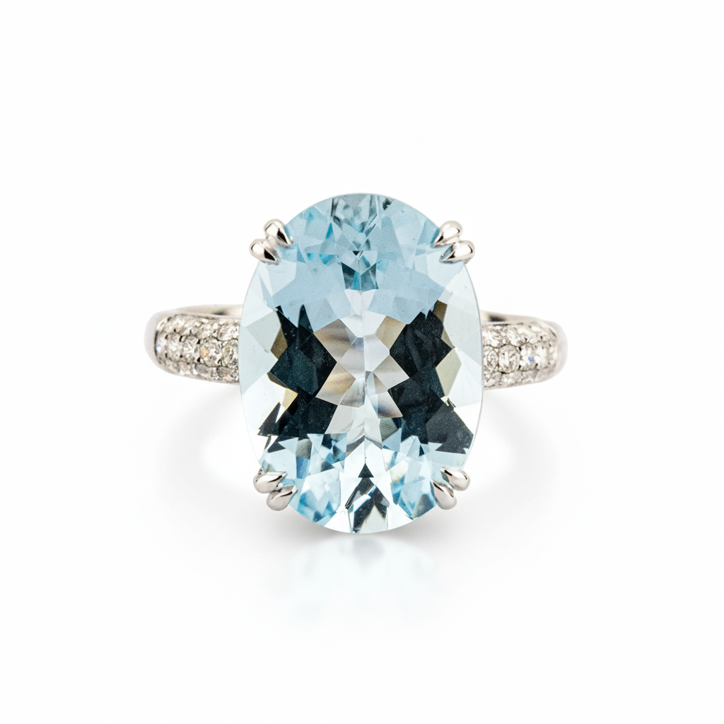 Front view of Oval Zircon Engagement Ring in White Gold