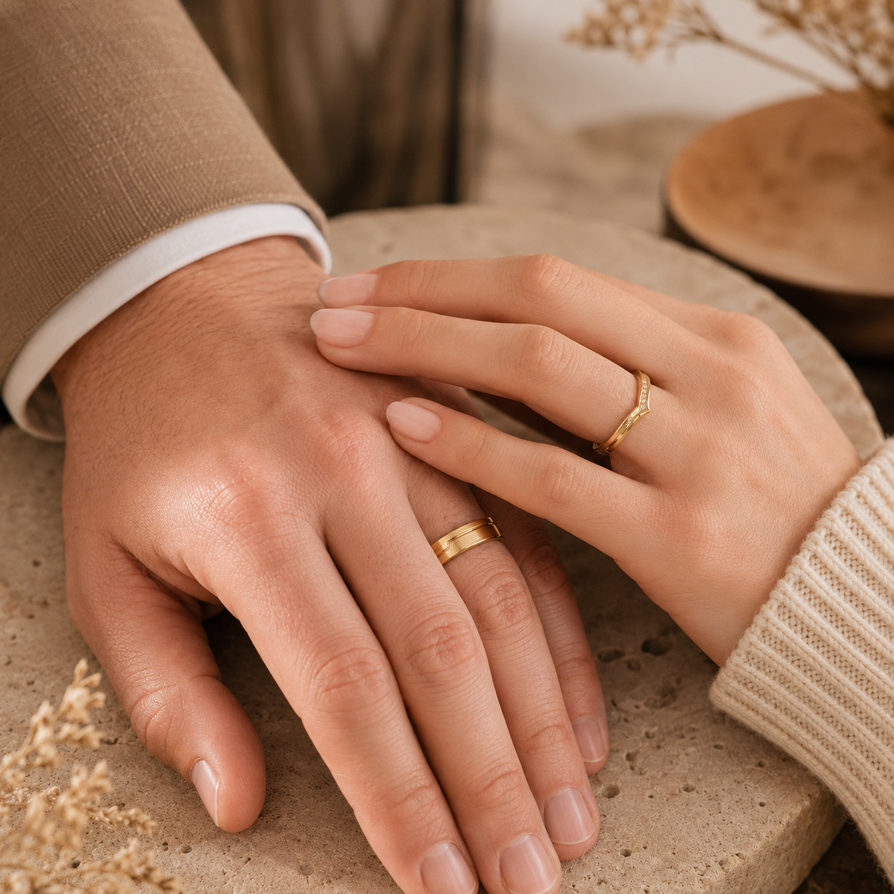 Vowline Nature Diamond Gold Couple Ring Set