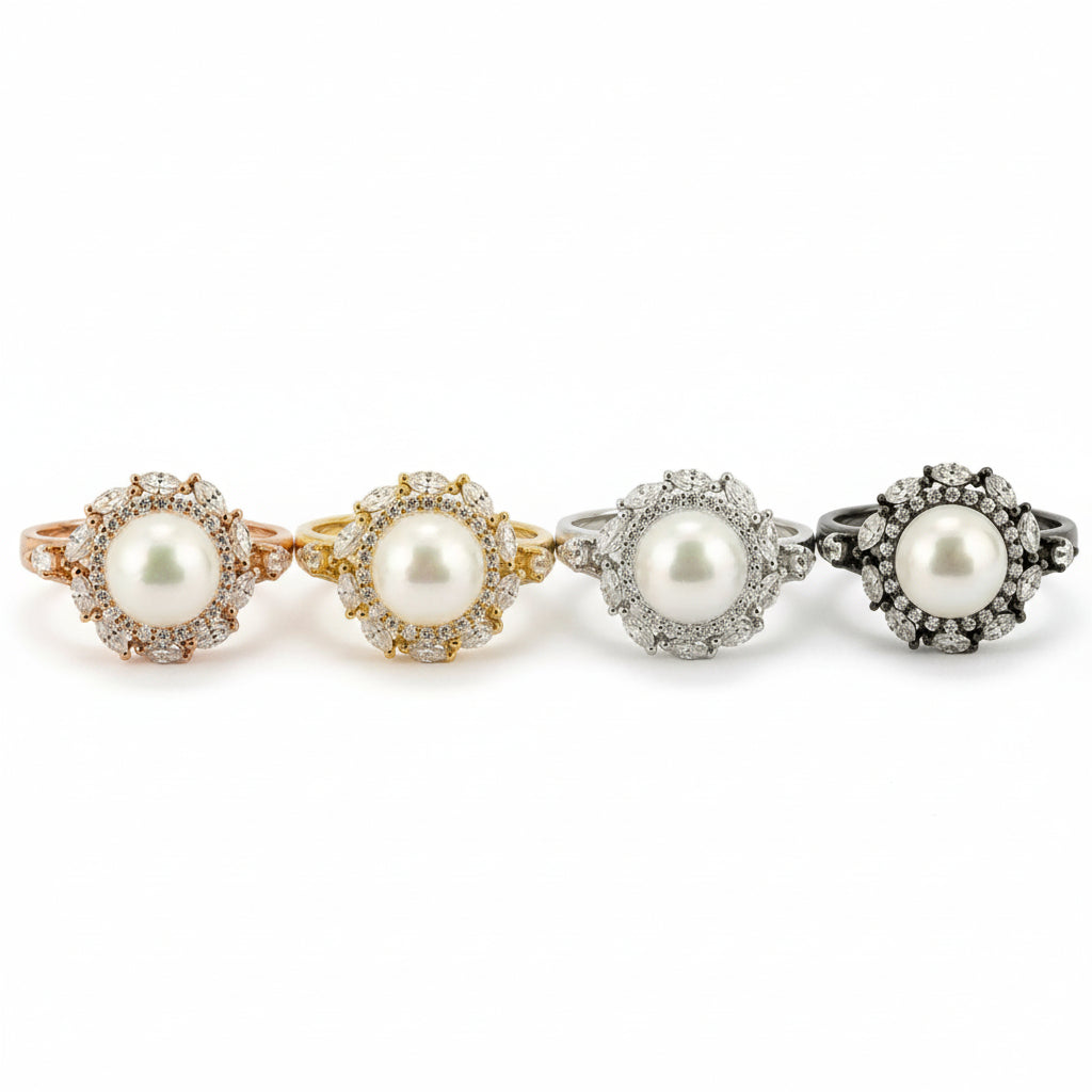 Lifestyle view of Pear Pearl Engagement Ring in Gold