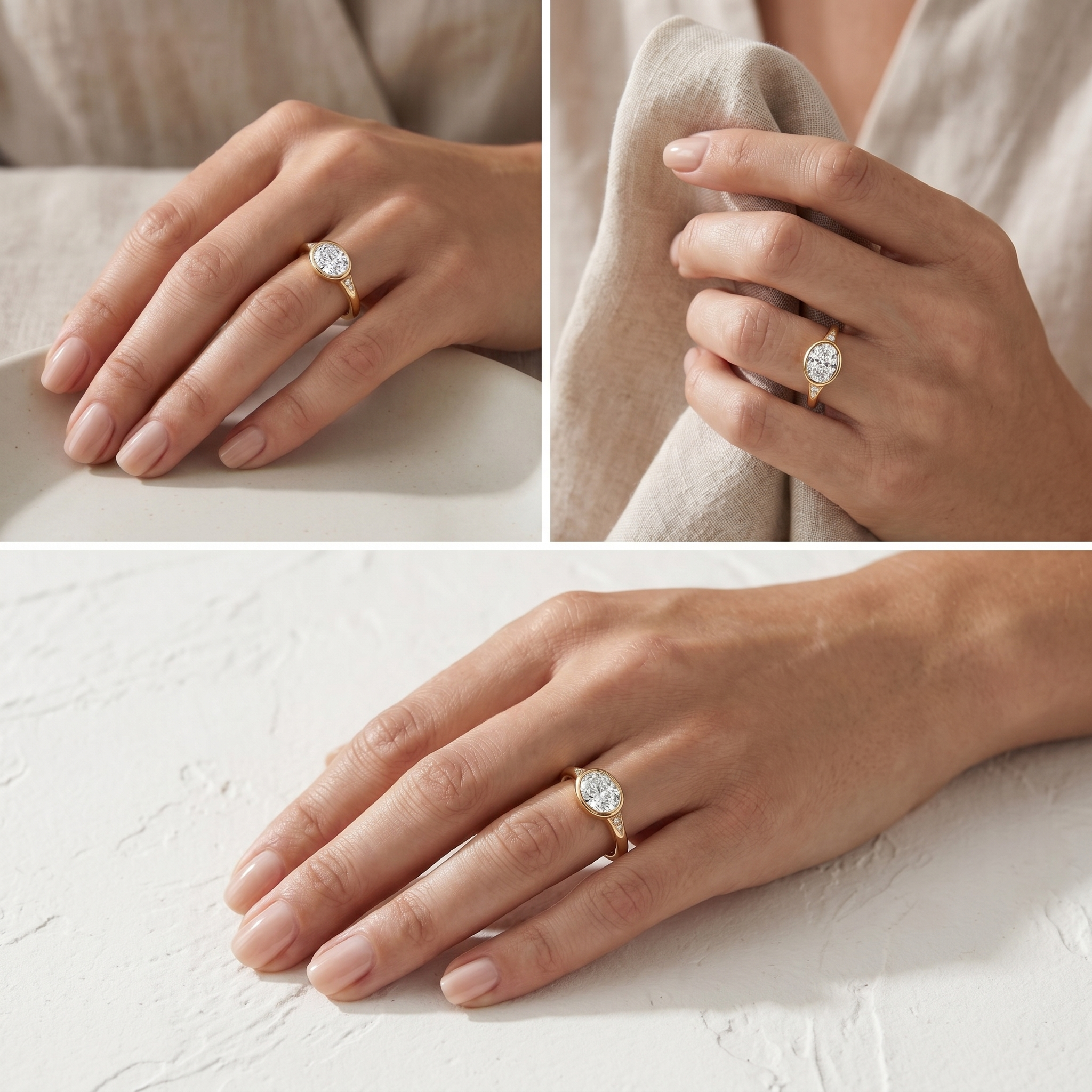 Detailed view of Oval Lab-Grown Diamond Ring in Gold