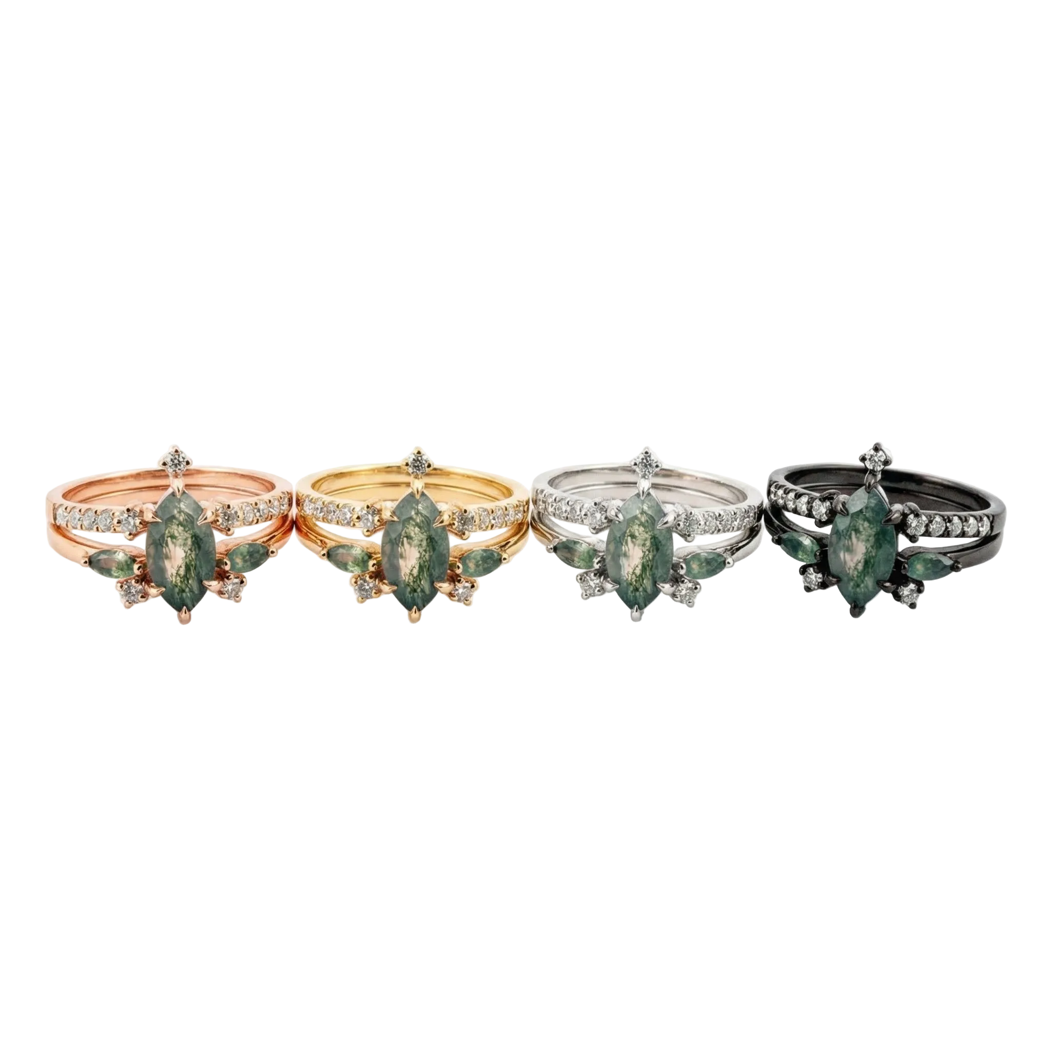 Lifestyle view of Marquise Moss Agate Ring in Gold