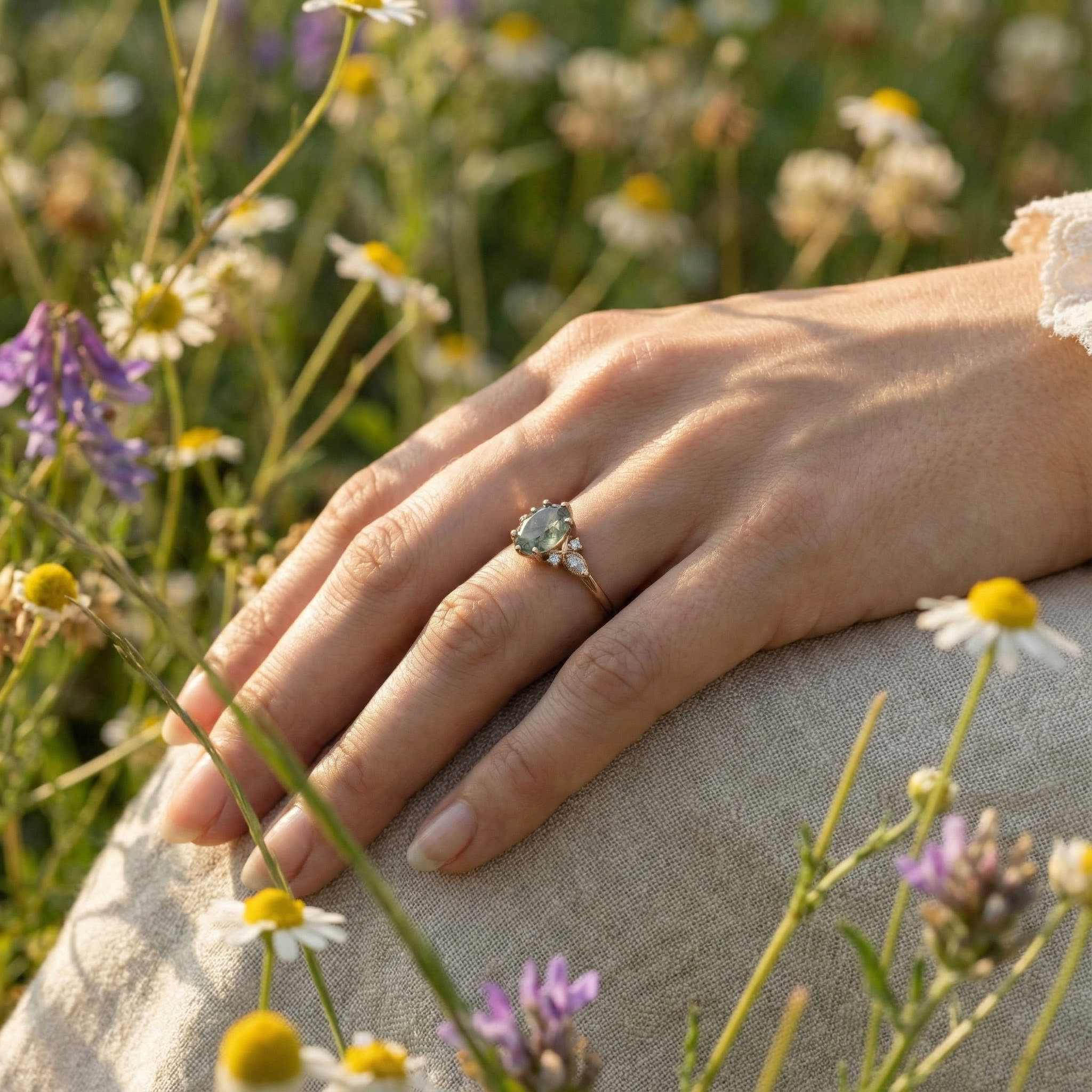 Oval Moss Agate Ring - Stunning Nature Inspired Jewelry in Rose Gold for an Elegant Look